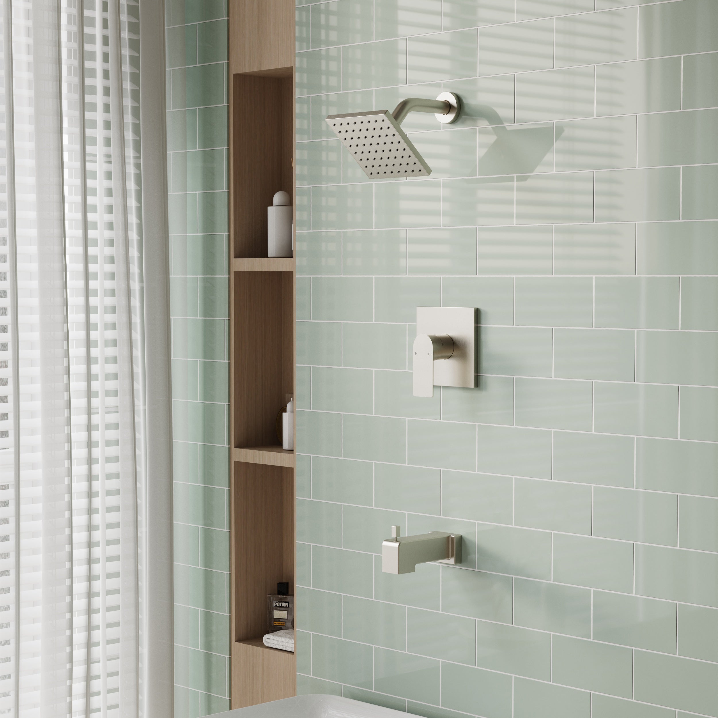 6-in Wall Mount Square Shower Faucet Set with Tub Spout Faucet Wall Mount Shower Head