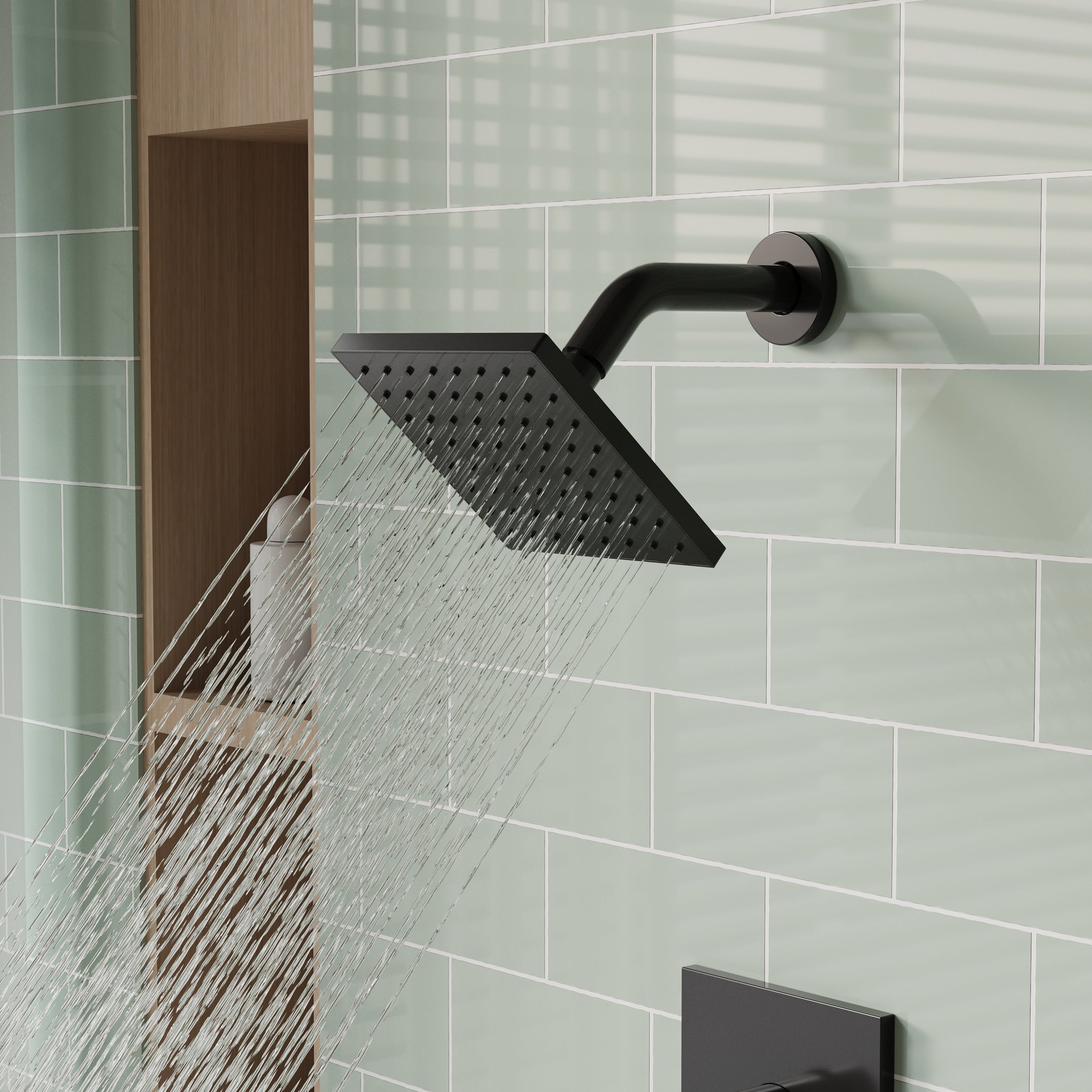 6-in Wall Mount Square Shower Faucet Set with Tub Spout Faucet Wall Mount Shower Head