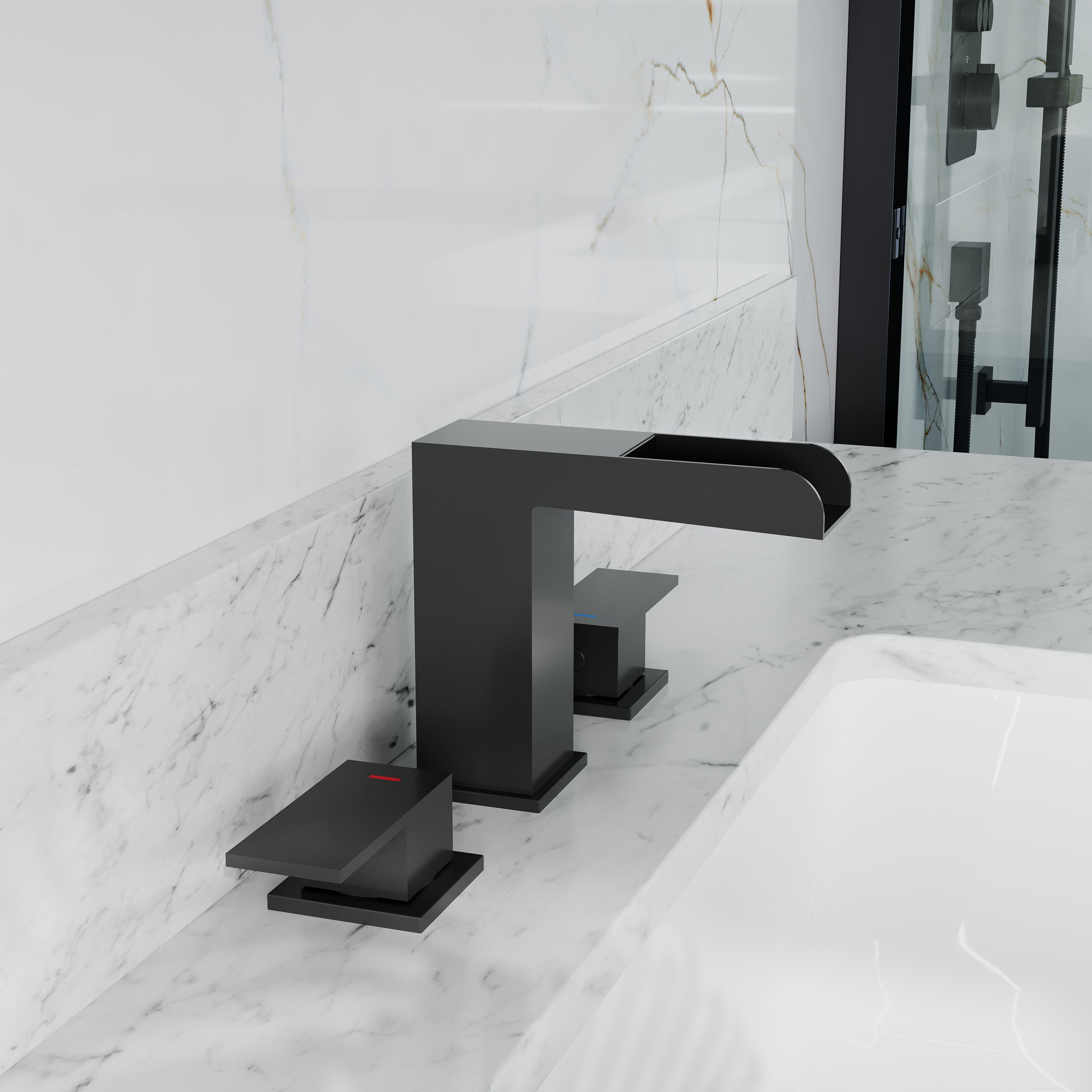 Double Handle Bathroom Sink Faucet with ABS Drain, Hot & Cold Water Control, 1.2 GPM