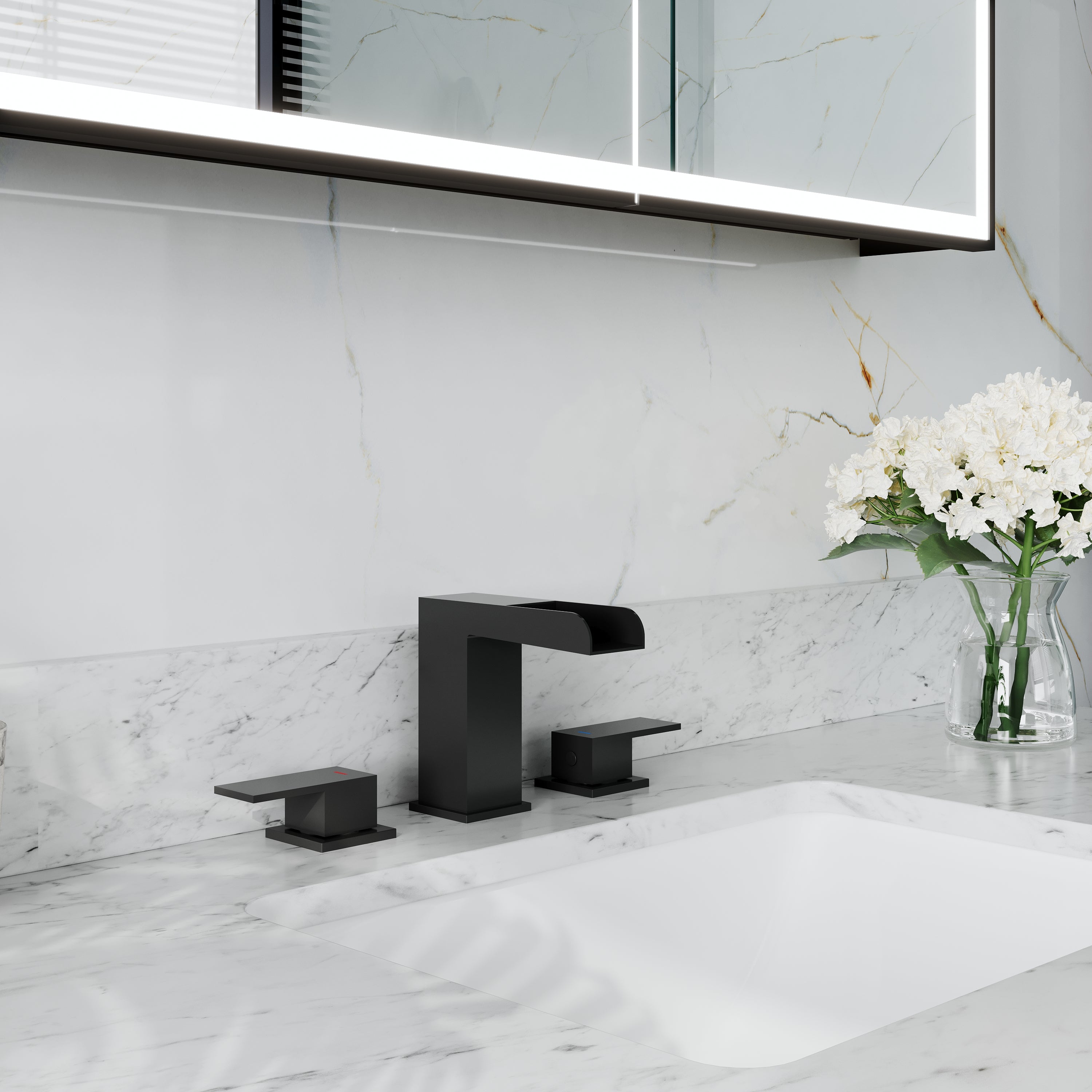 Double Handle Bathroom Sink Faucet with ABS Drain, Hot & Cold Water Control, 1.2 GPM