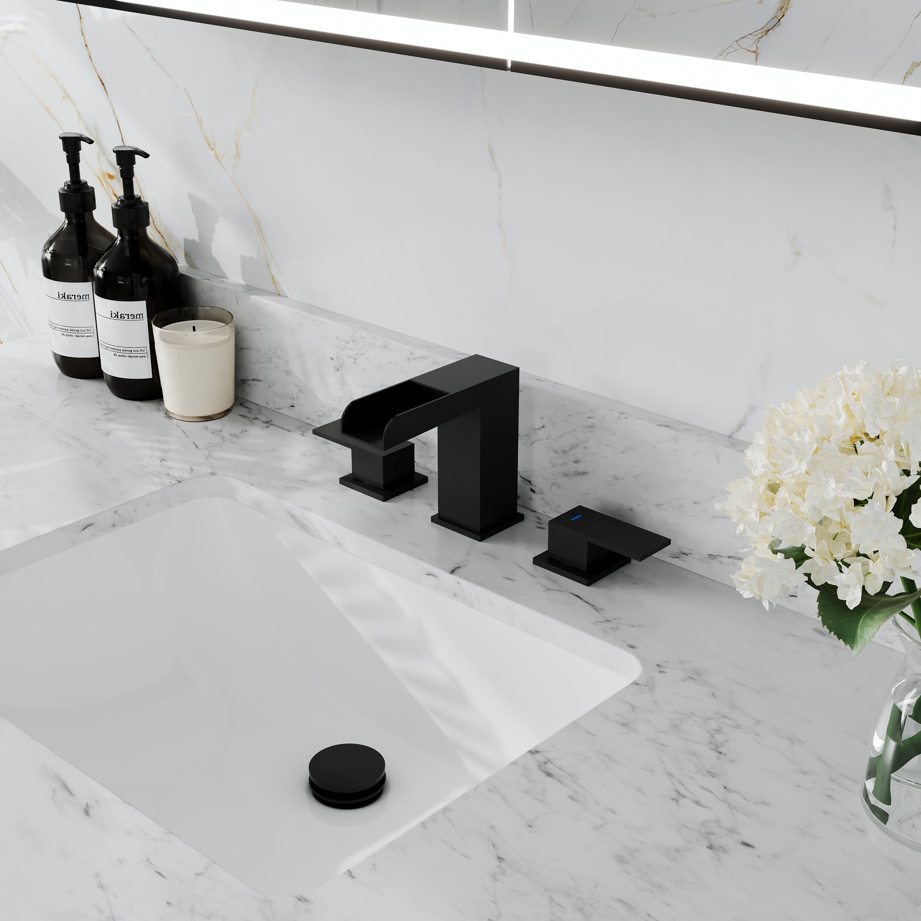 Double Handle Bathroom Sink Faucet with ABS Drain, Hot & Cold Water Control, 1.2 GPM
