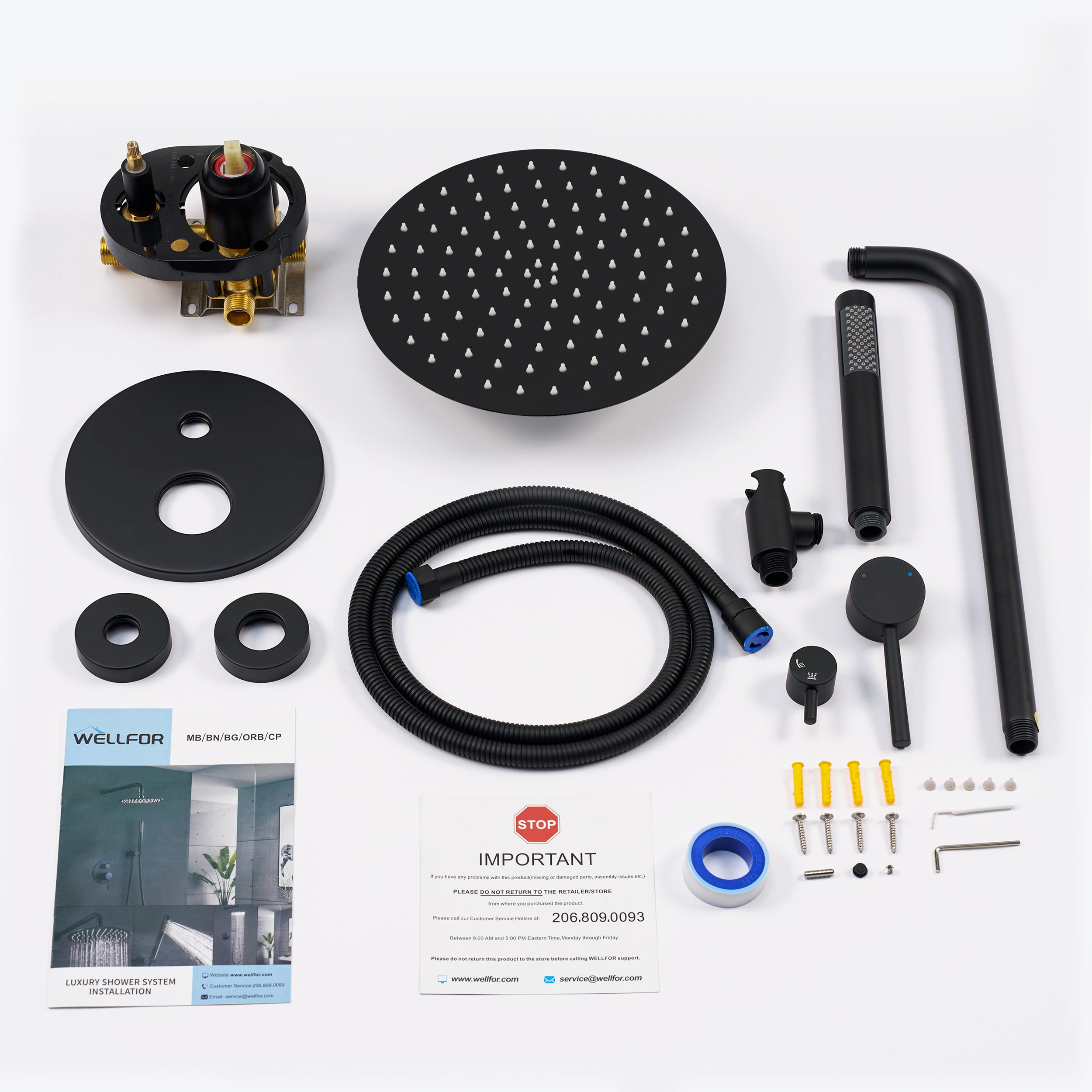 10 inch 1-Spray Patterns with 1.5 GPM Wall Mounted Dual Shower Heads in Matte Black (Valve Included)