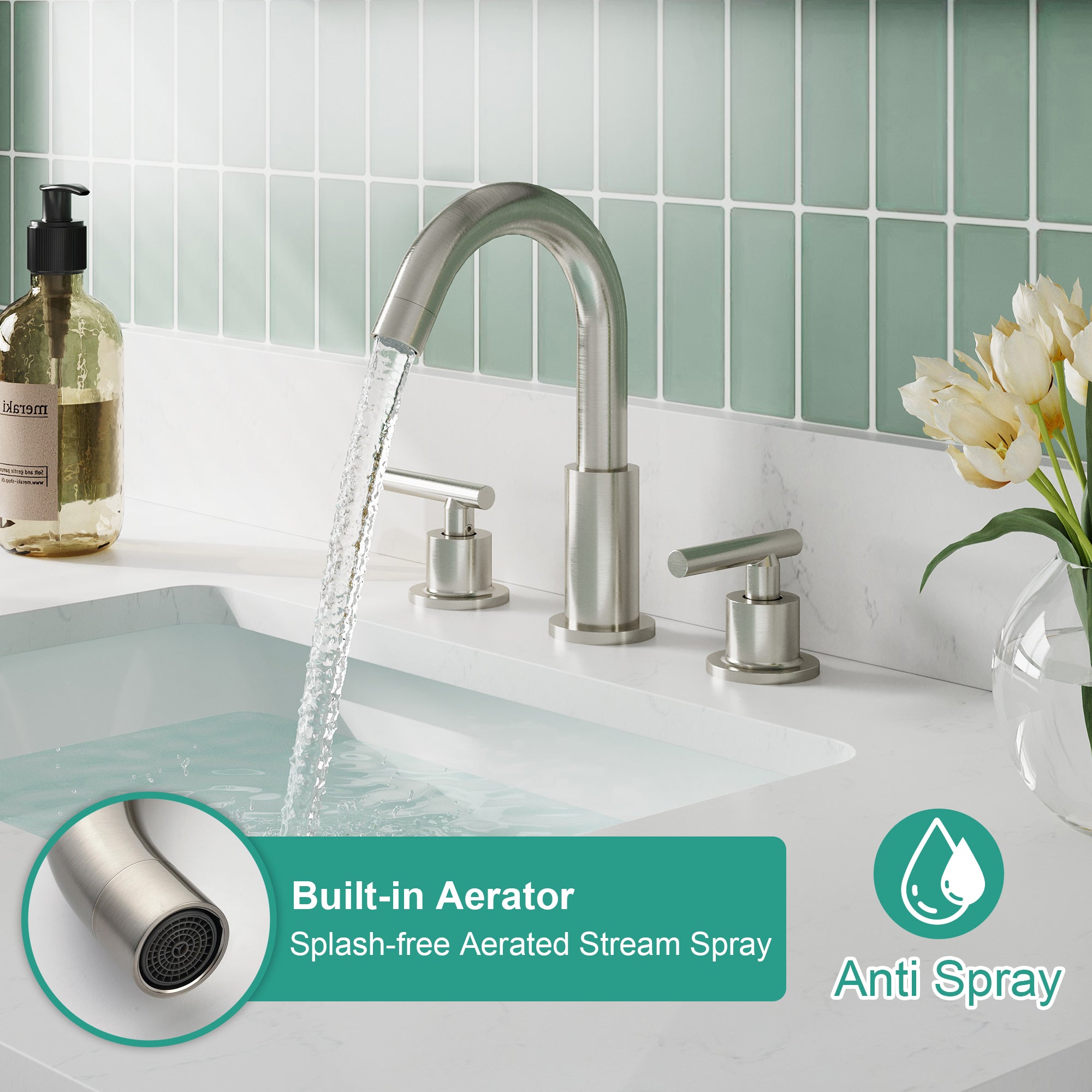 Modern Bathroom Basin Faucet with 360° Swivel Spout, Dual Handle Hot & Cold Mixer, Water-Saving 1.2 GPM