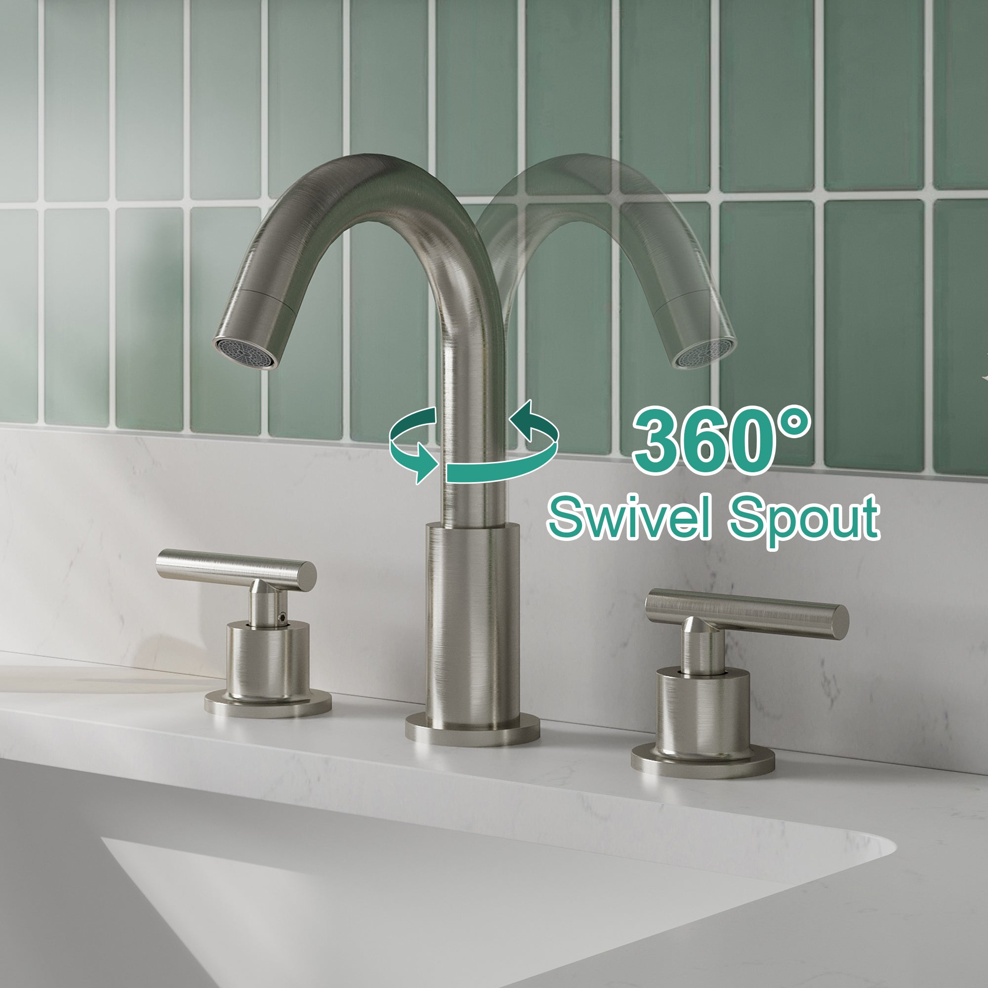 Modern Bathroom Basin Faucet with 360° Swivel Spout, Dual Handle Hot & Cold Mixer, Water-Saving 1.2 GPM
