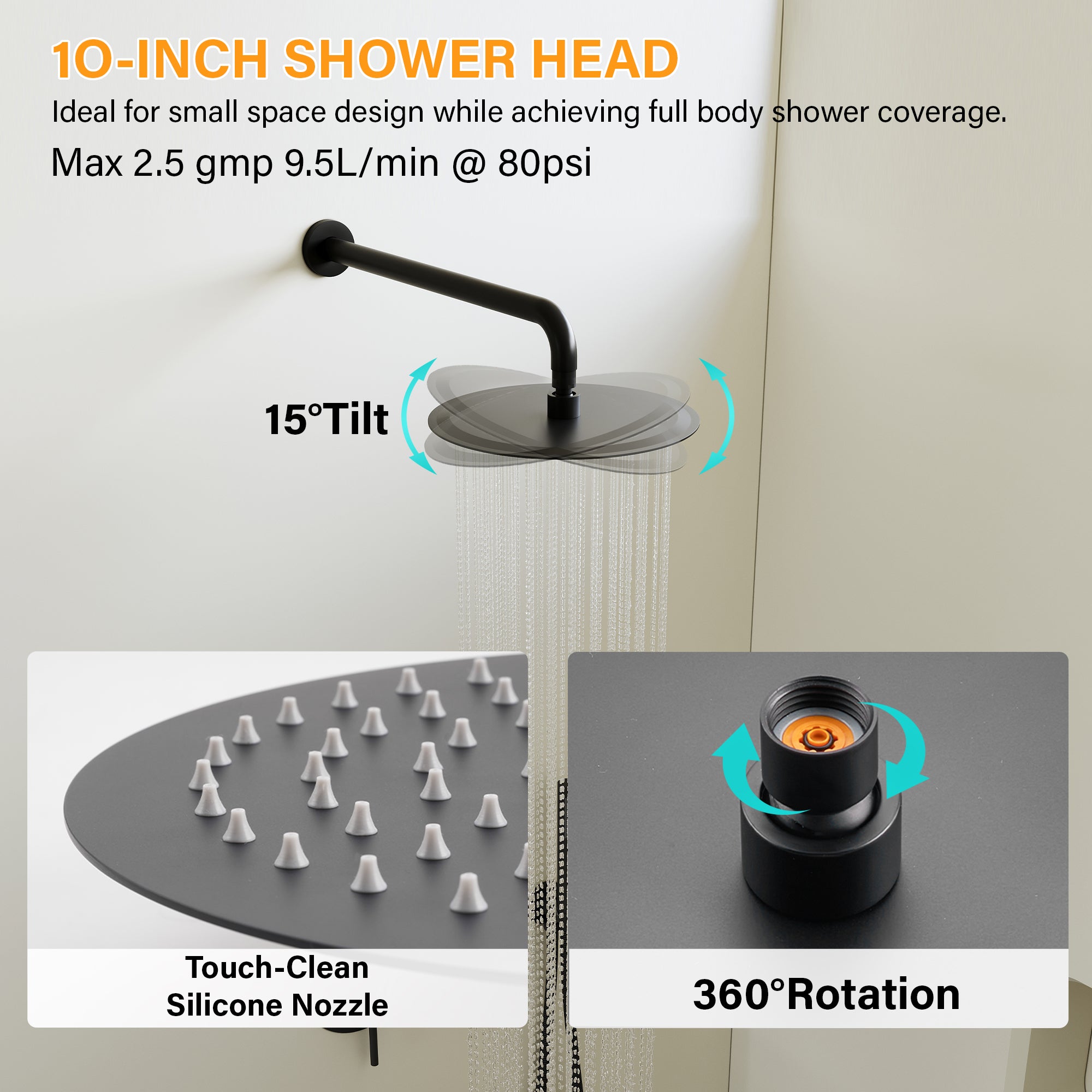3-Function Shower System with 10-Inch Rain Shower Head, Adjustable Tub Spout, Hand shower, 304 SS