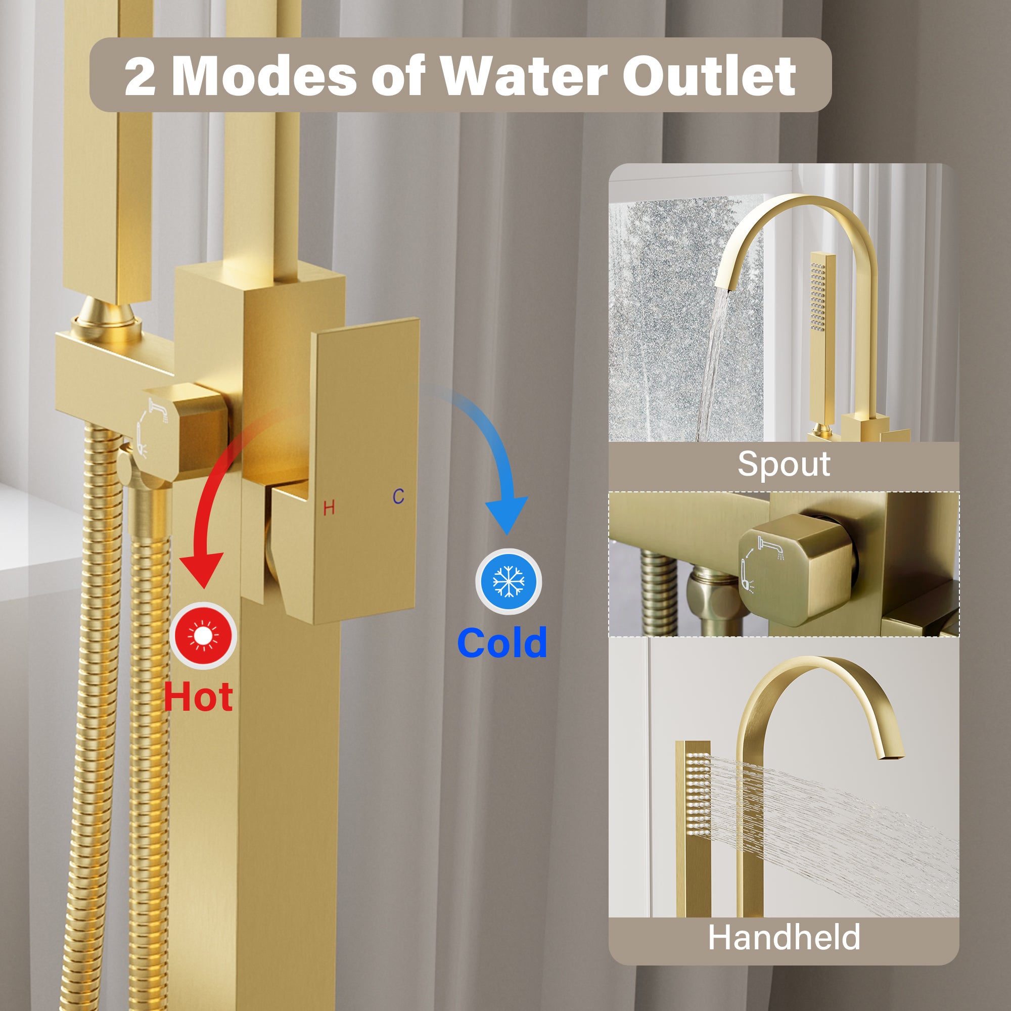 Single Handle Floor Standing Freestanding Bathtub Faucet with Hand Shower