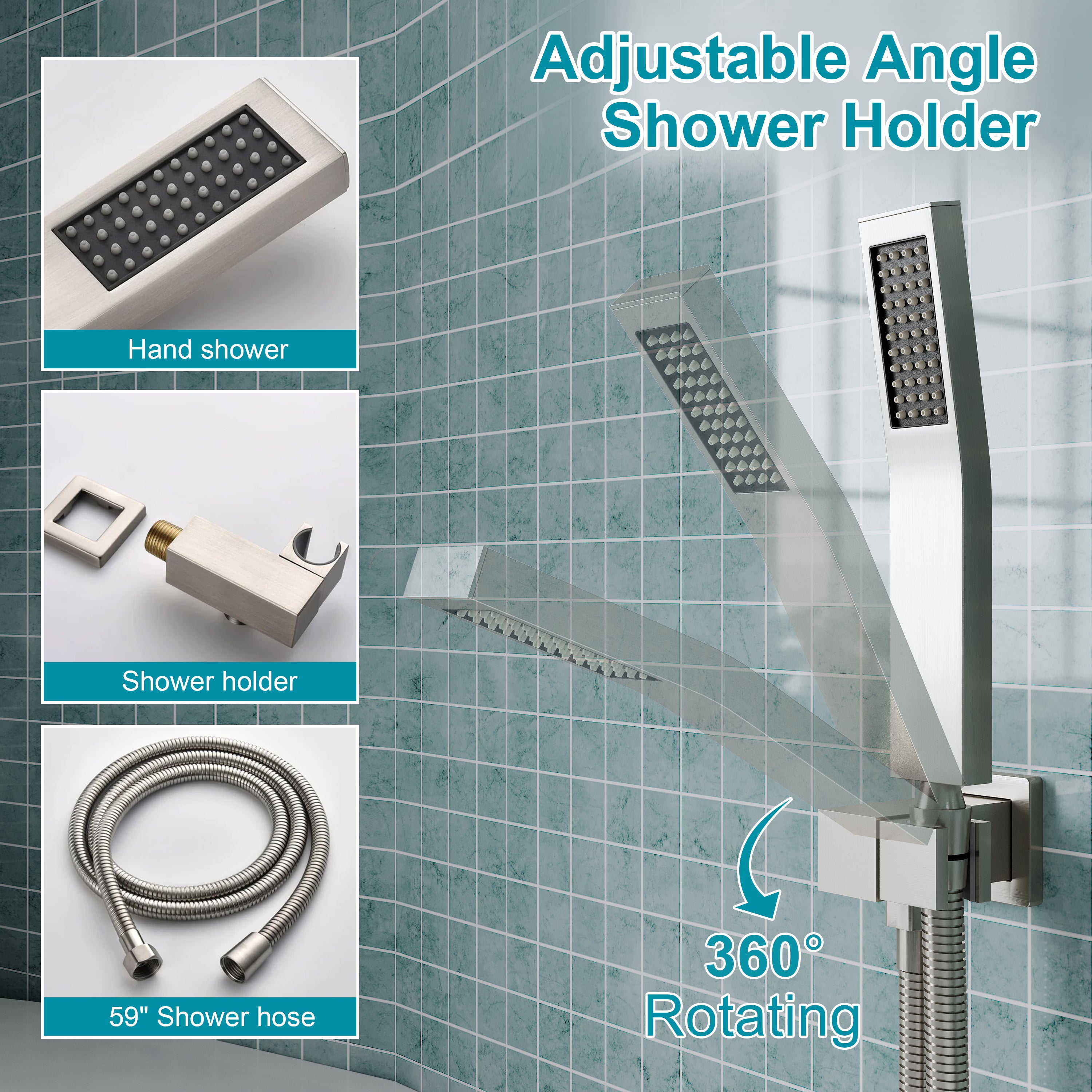 Single-Handle Tub Shower Faucet Set with SUS304 Waterfall Spout, Hand Shower