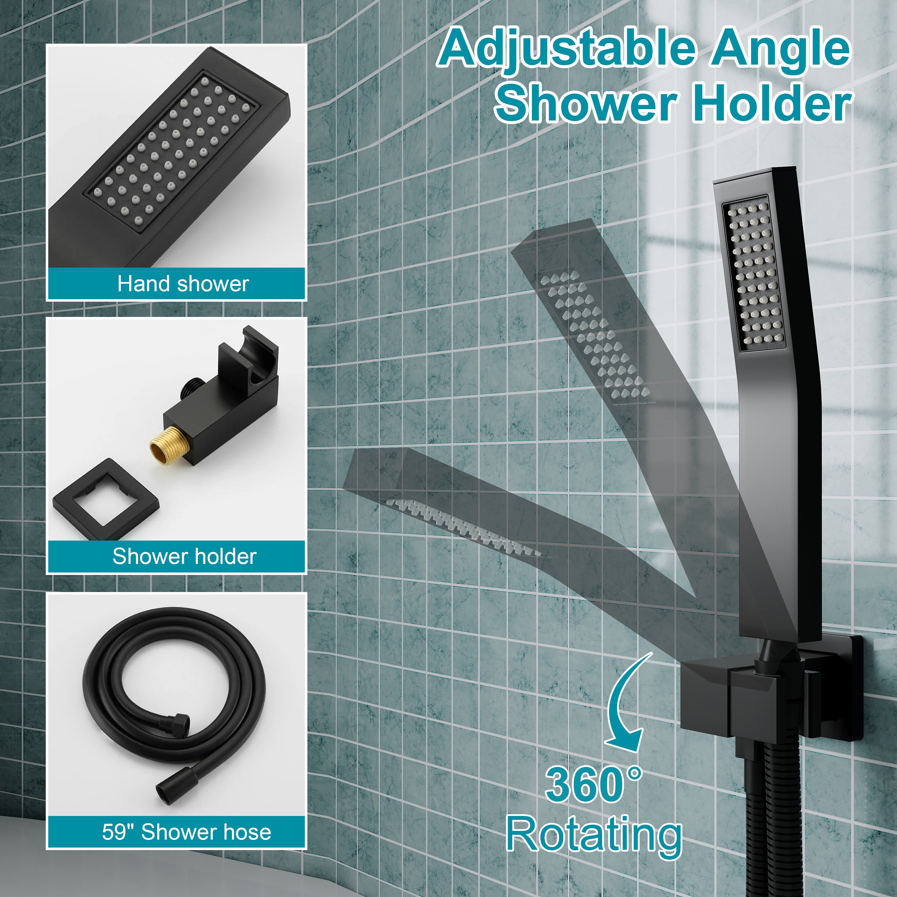 Single-Handle Tub Shower Faucet Set with SUS304 Waterfall Spout, Hand Shower