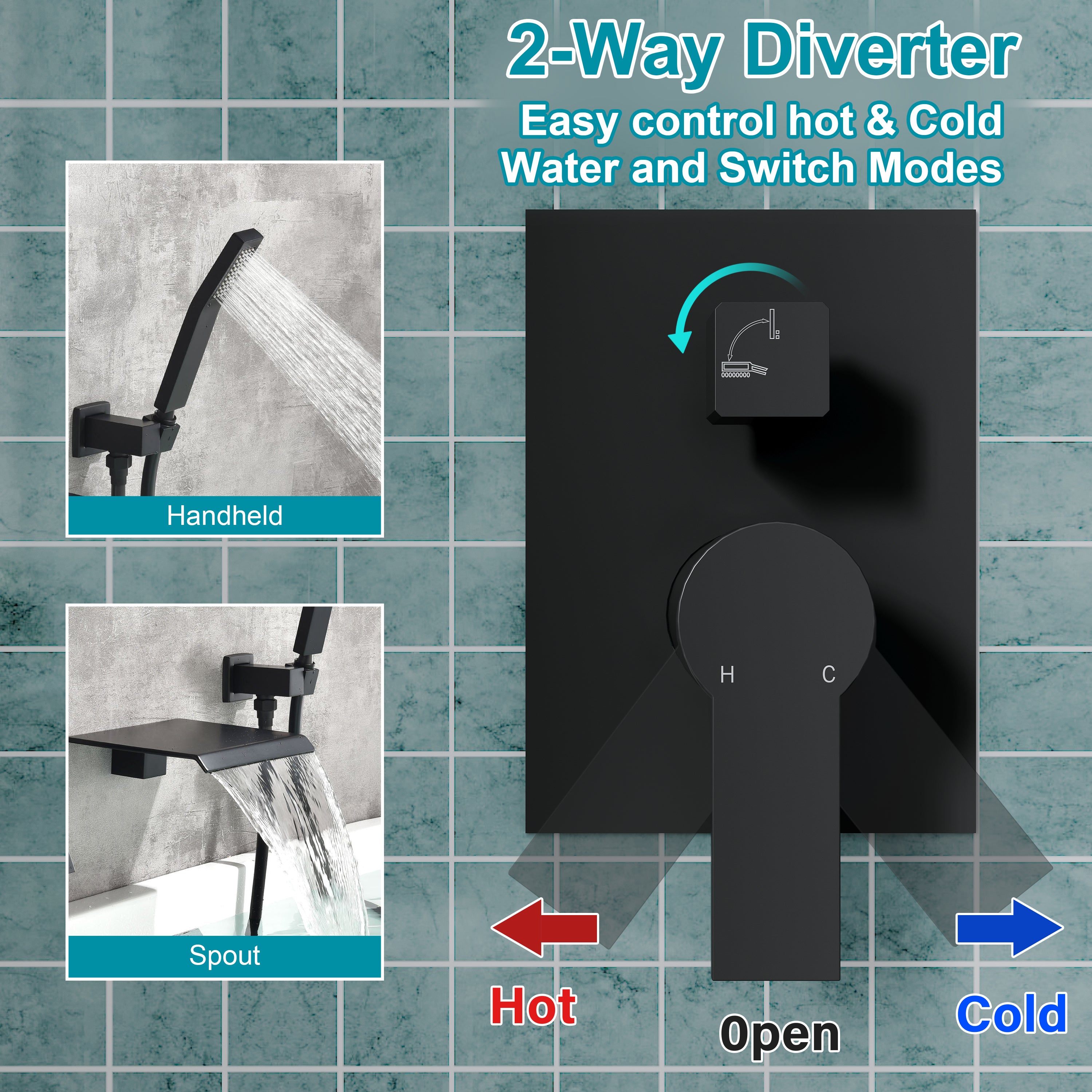 Single-Handle Tub Shower Faucet Set with SUS304 Waterfall Spout, Hand Shower