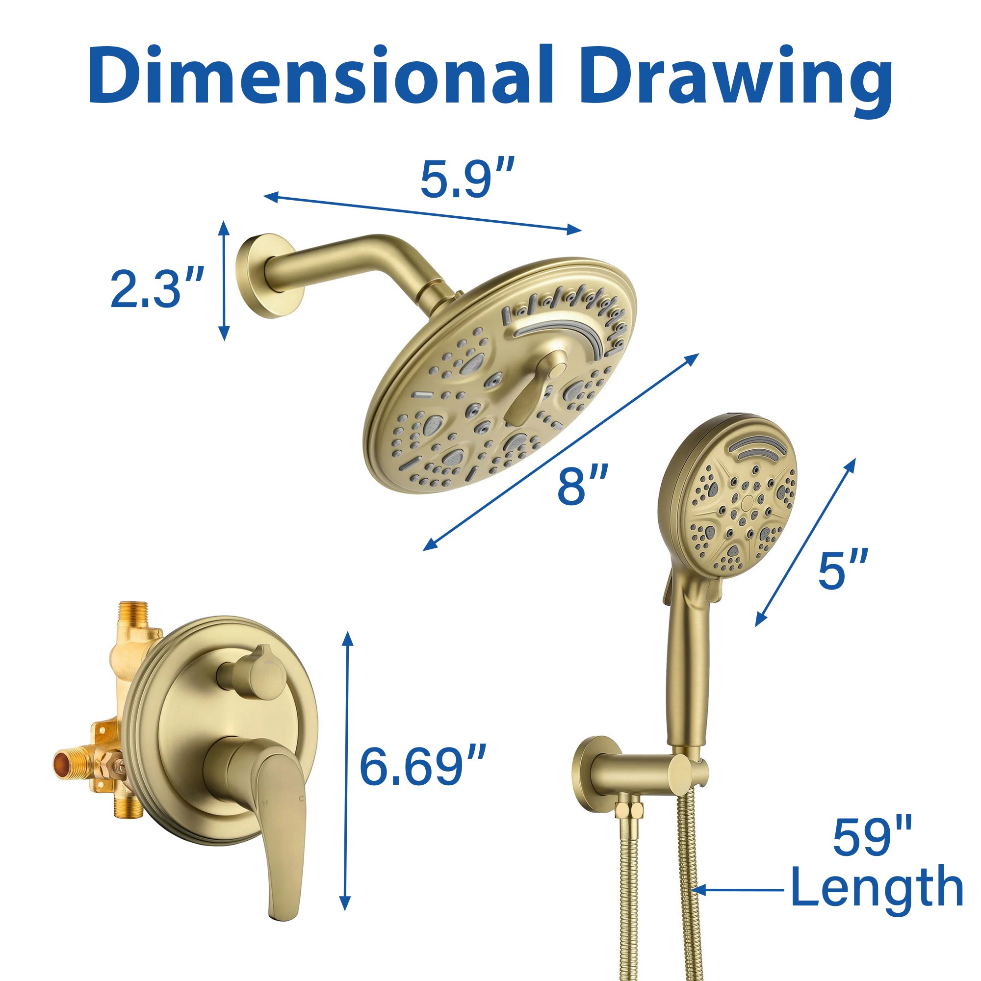 8 inch Wall Mount 6-Spray Patterns Rain Shower Head and 9-Function Handheld Shower Combo