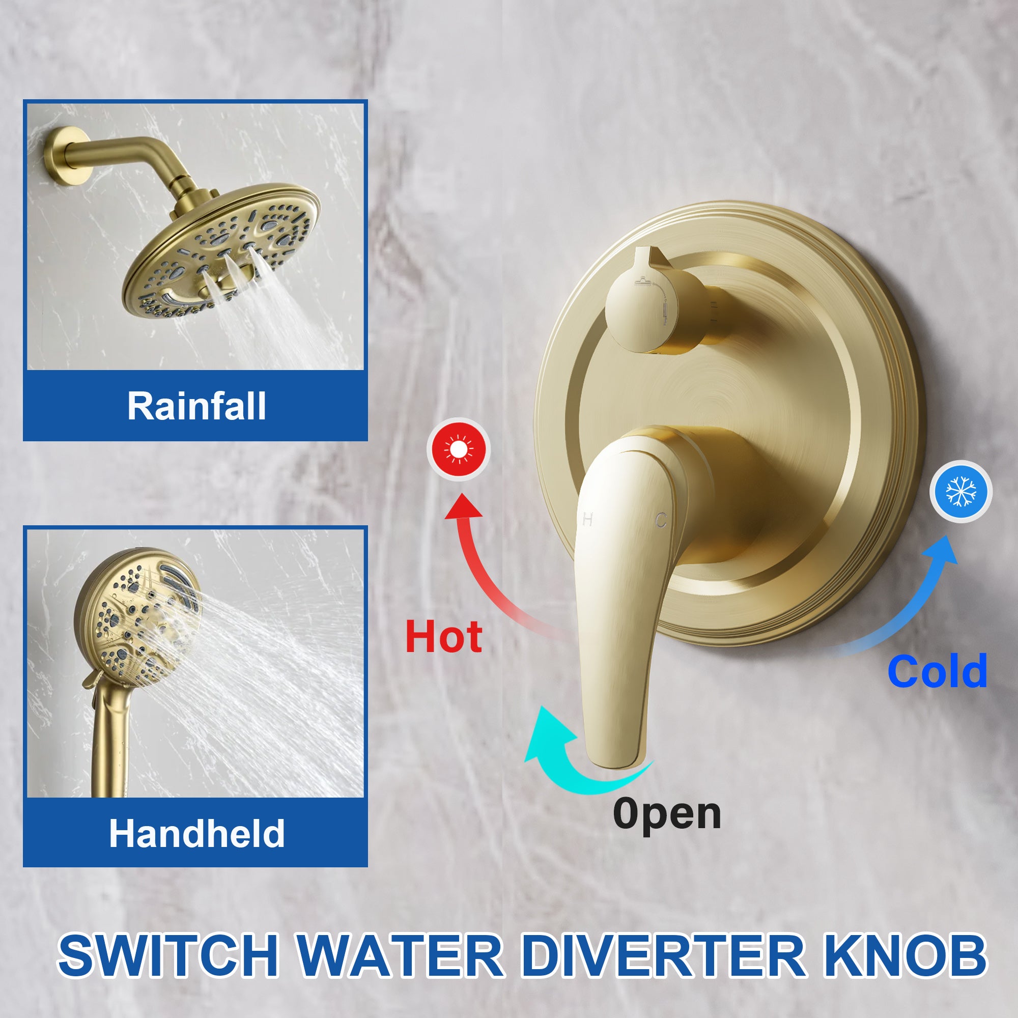 8 inch Wall Mount 6-Spray Patterns Rain Shower Head and 9-Function Handheld Shower Combo