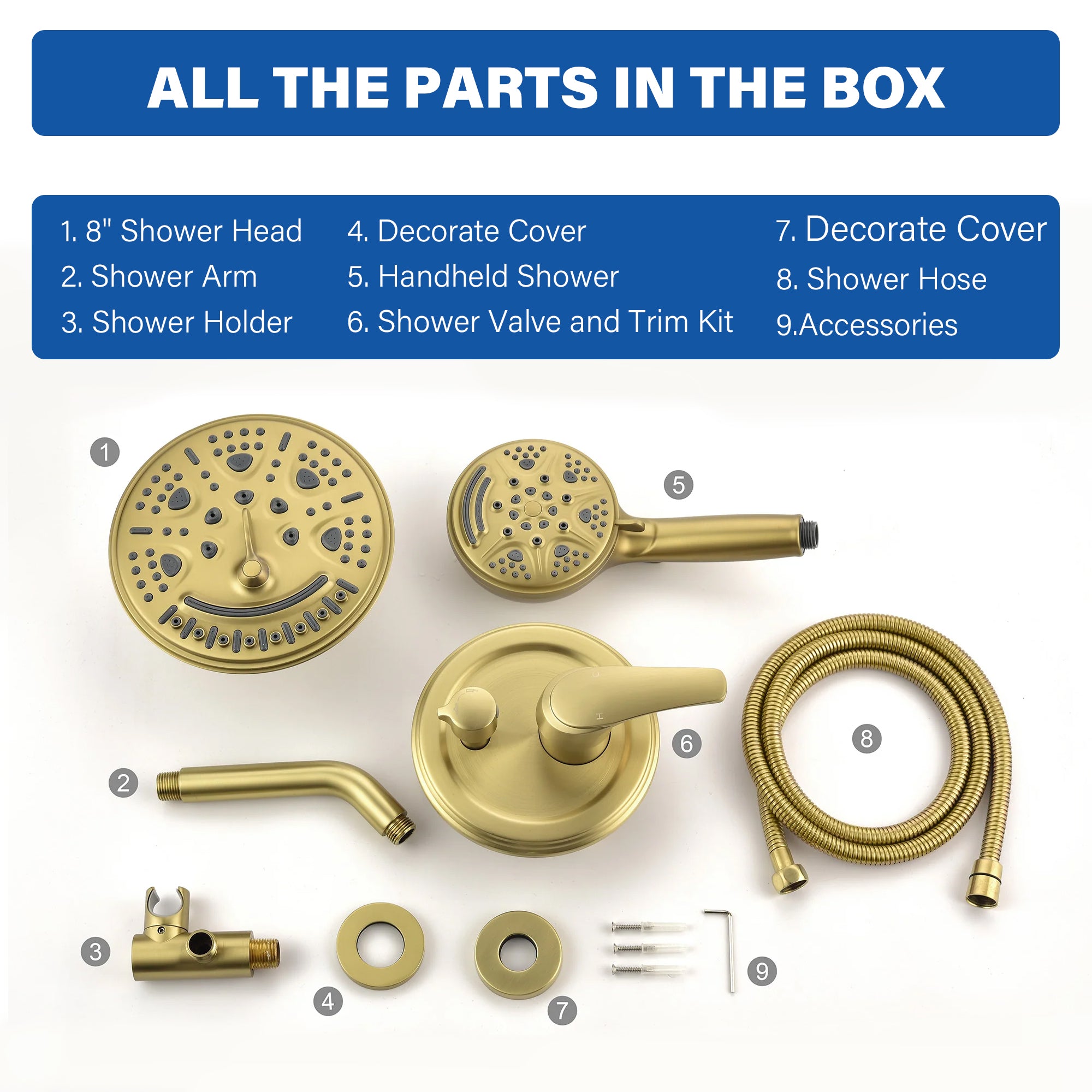 8 inch Wall Mount 6-Spray Patterns Rain Shower Head and 9-Function Handheld Shower Combo