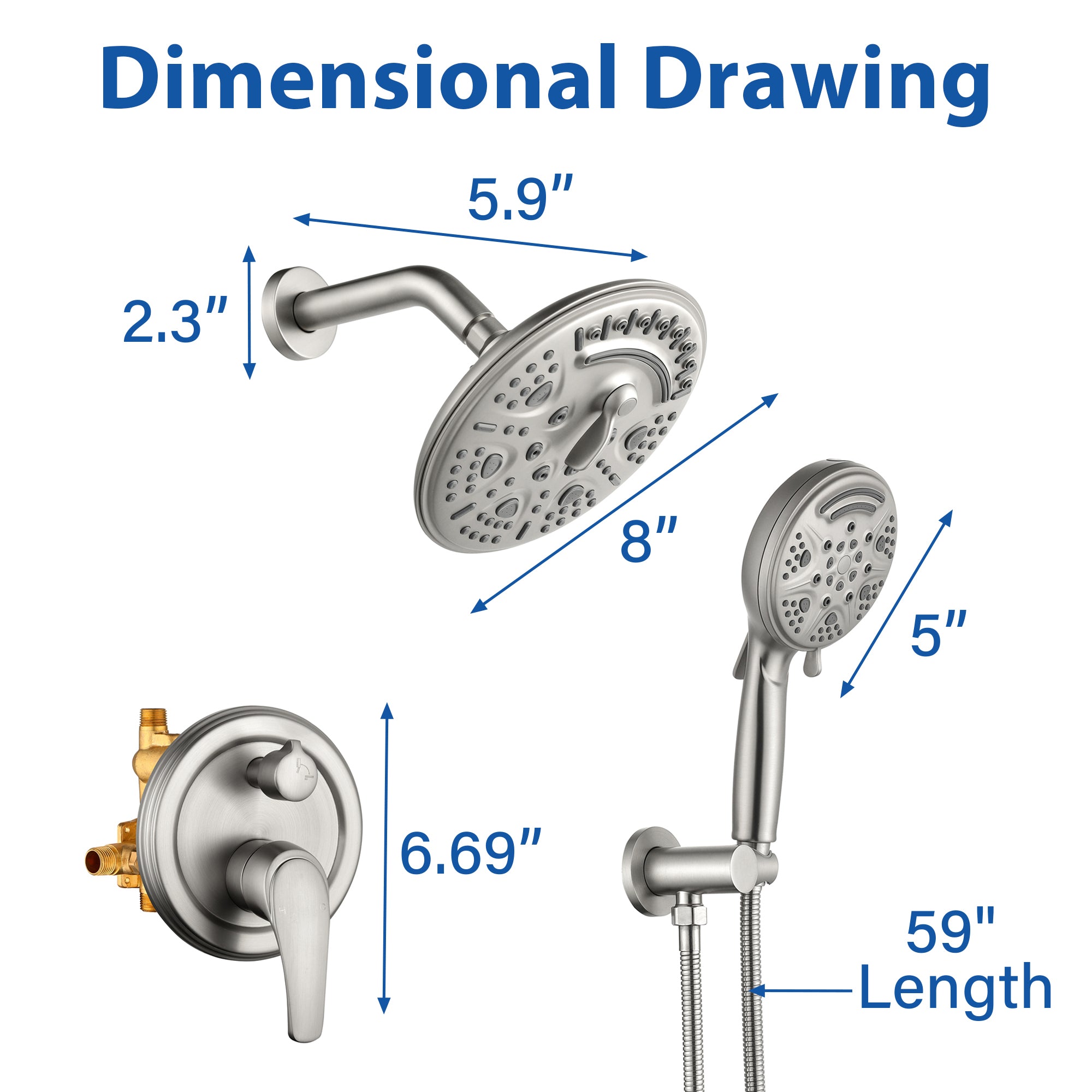 8 inch Wall Mount 6-Spray Patterns Rain Shower Head and 9-Function Handheld Shower Combo