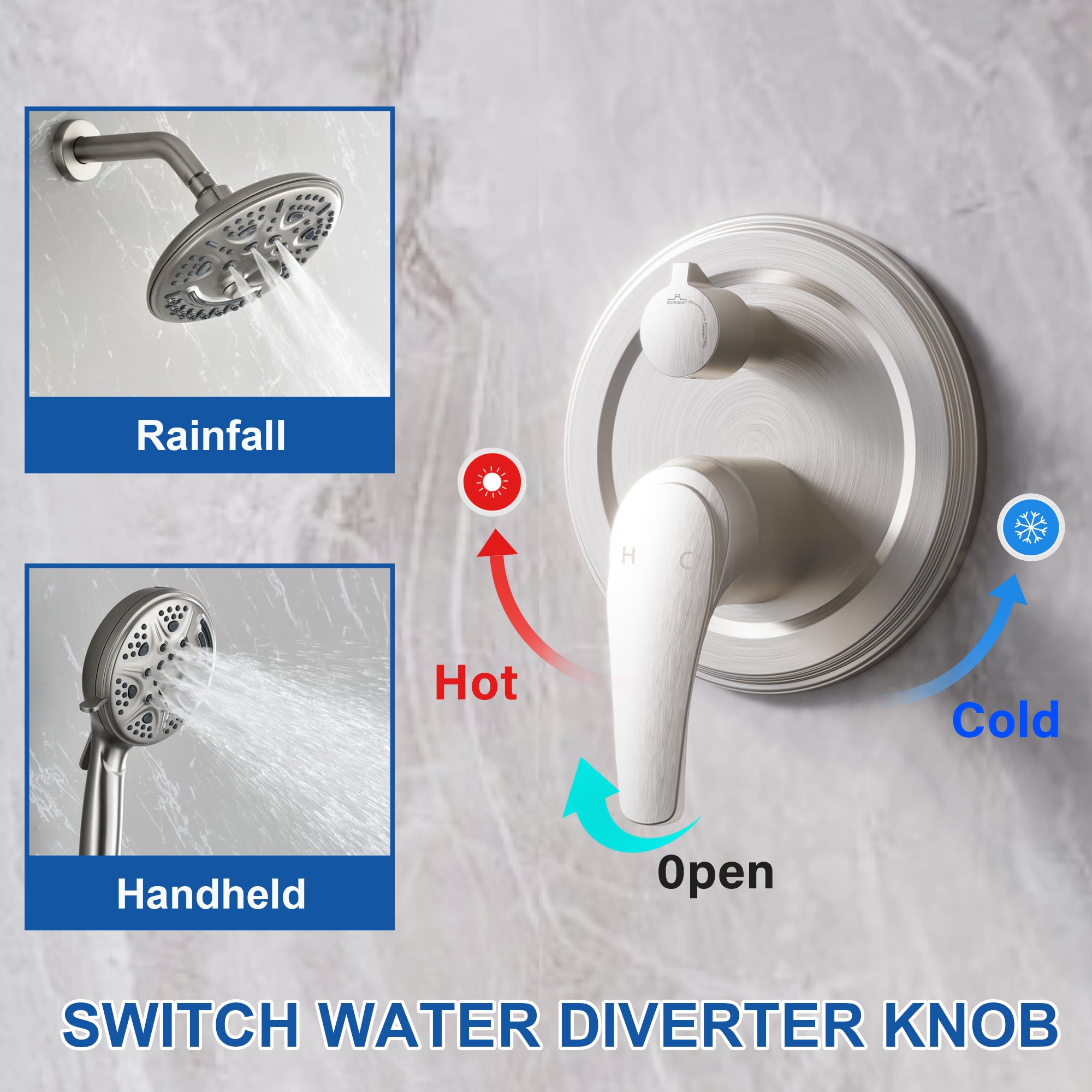 8 inch Wall Mount 6-Spray Patterns Rain Shower Head and 9-Function Handheld Shower Combo