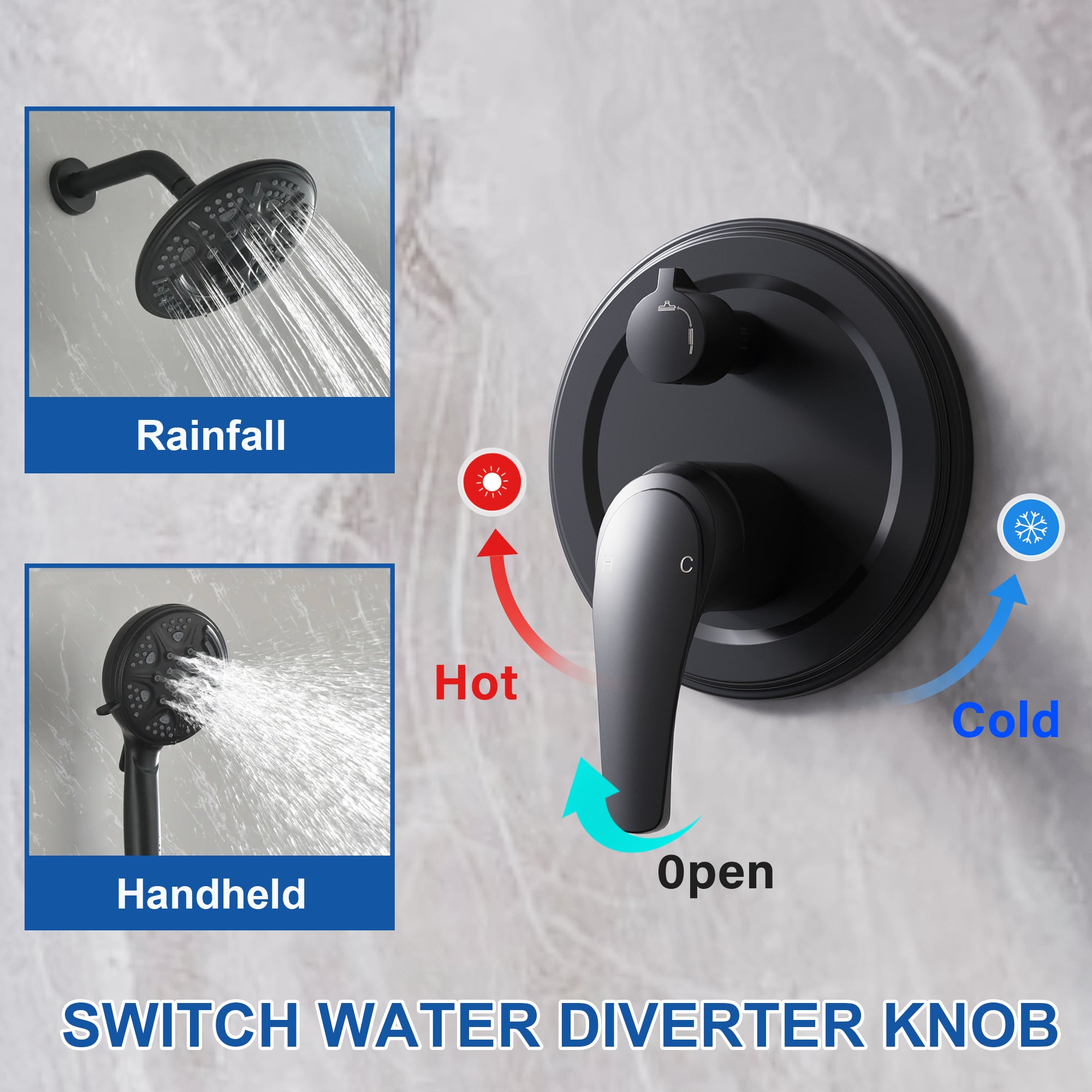 8 inch Wall Mount 6-Spray Patterns Rain Shower Head and 9-Function Handheld Shower Combo