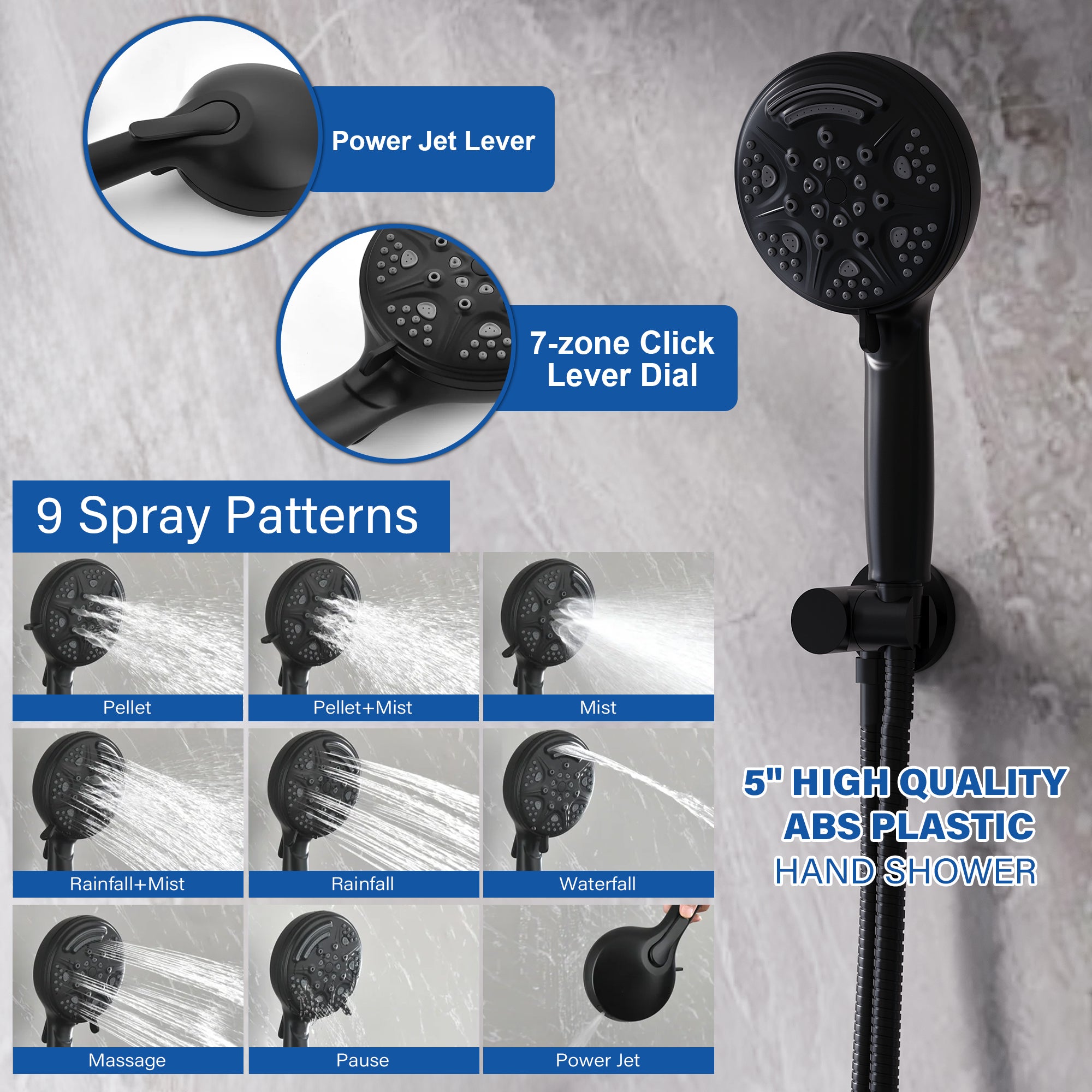 8 inch Wall Mount 6-Spray Patterns Rain Shower Head and 9-Function Handheld Shower Combo
