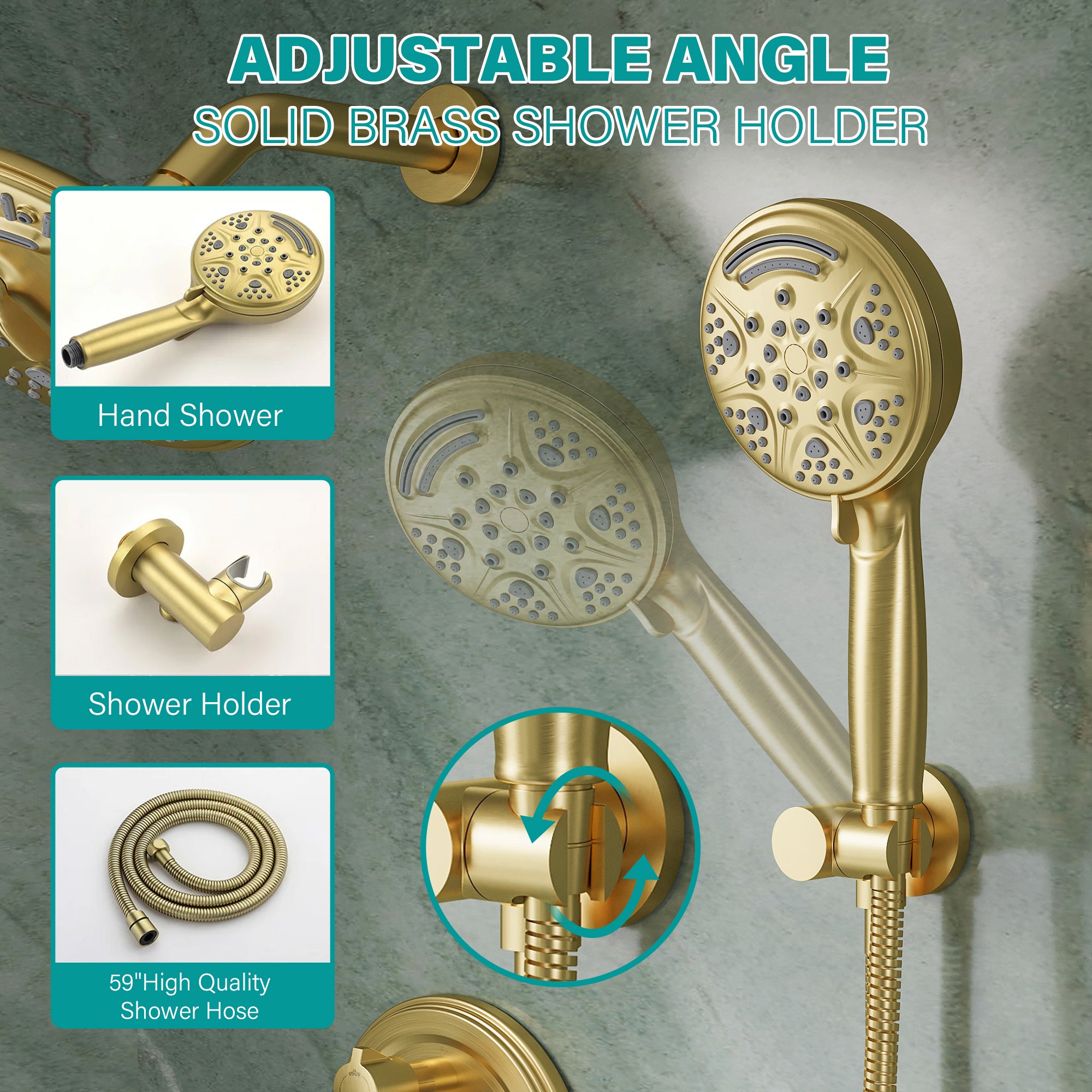 8 inch Wall Mount 6-Spray Patterns Rain Shower Head and 9-Function Handheld Shower Combo with Waterfall Nozzle
