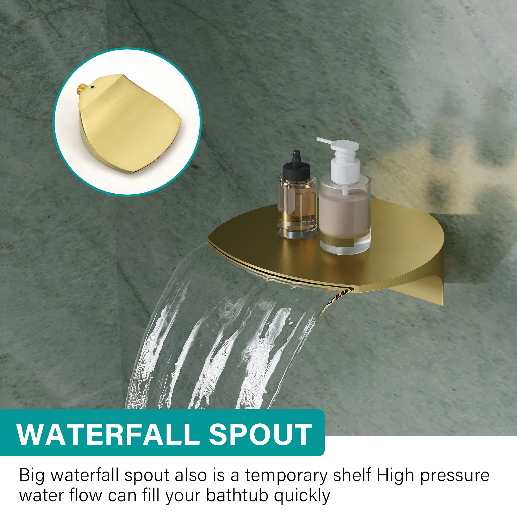 8 inch Wall Mount 6-Spray Patterns Rain Shower Head and 9-Function Handheld Shower Combo with Waterfall Nozzle