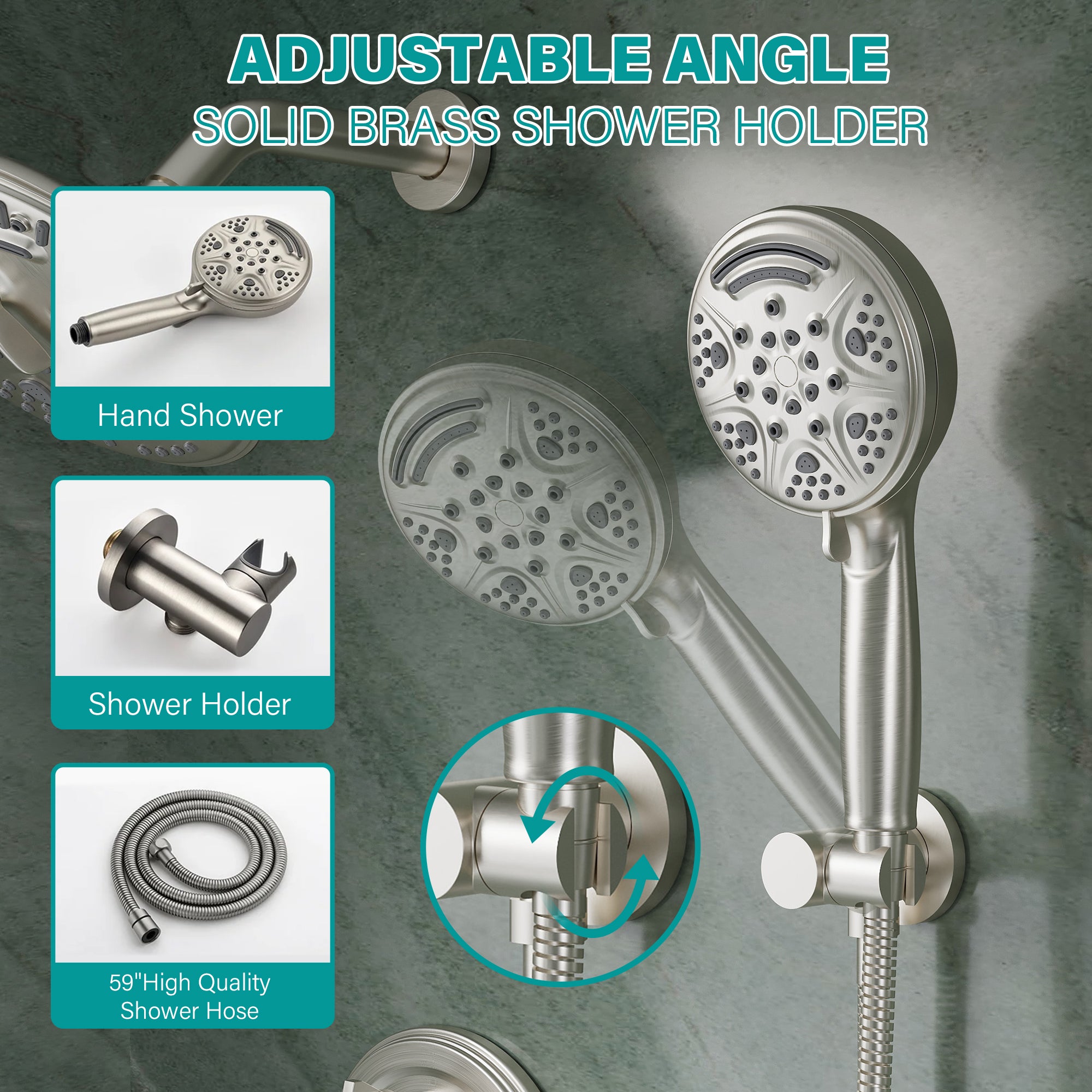 8 inch Wall Mount 6-Spray Patterns Rain Shower Head and 9-Function Handheld Shower Combo with Waterfall Nozzle