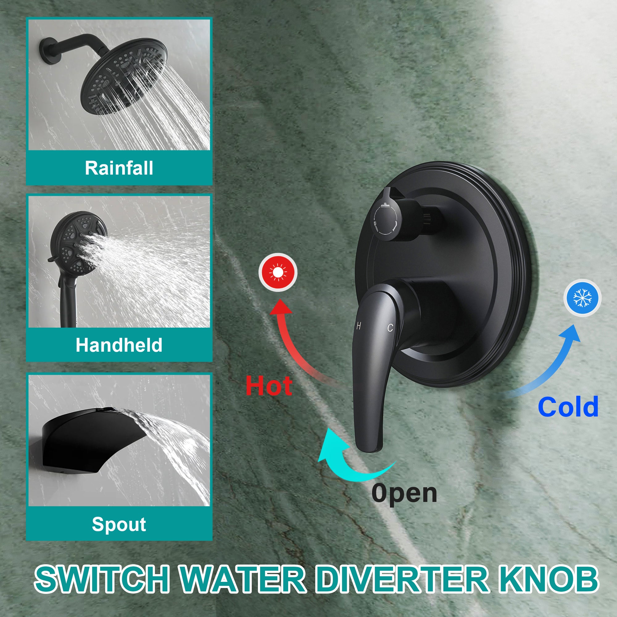 8 inch Wall Mount 6-Spray Patterns Rain Shower Head and 9-Function Handheld Shower Combo with Waterfall Nozzle
