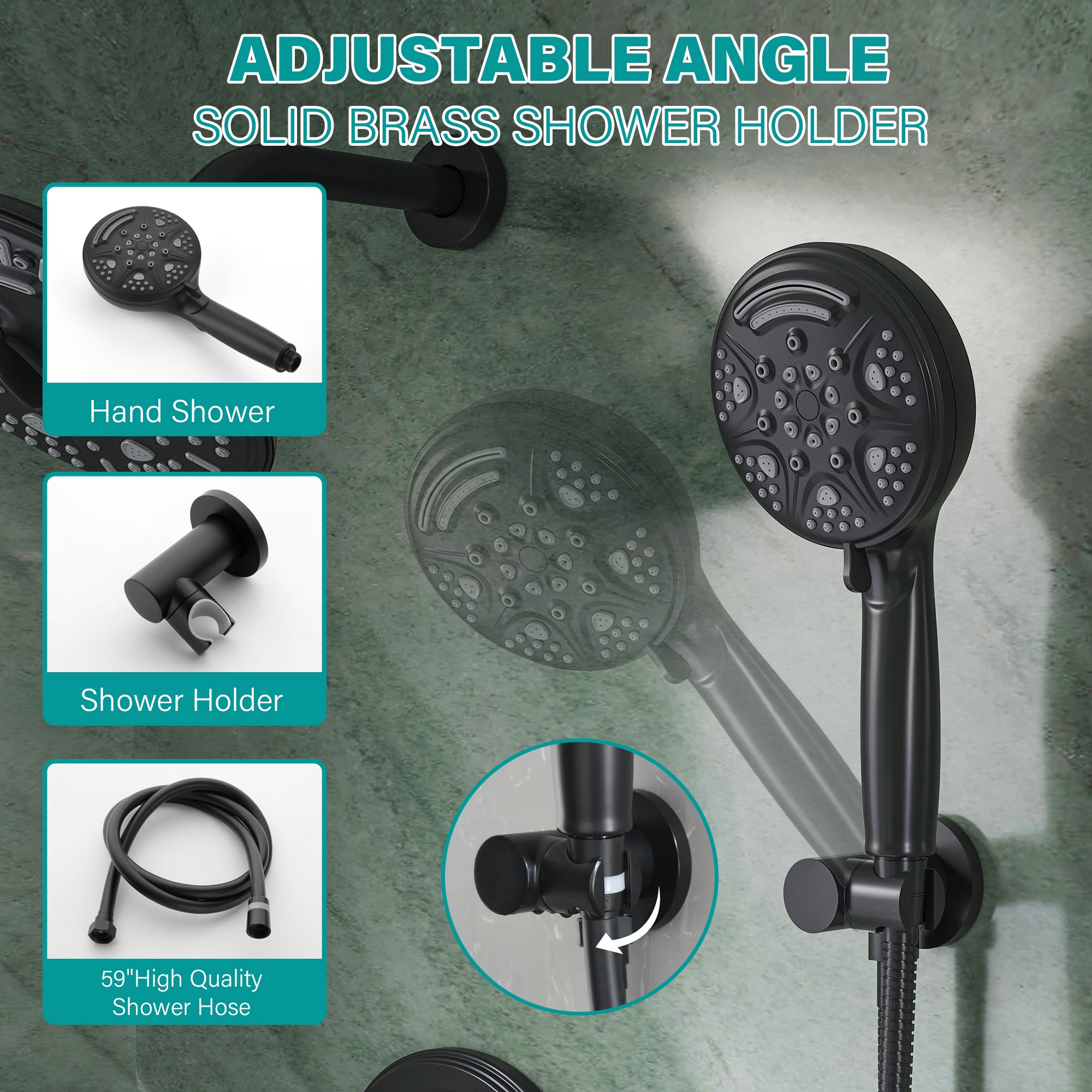 8 inch Wall Mount 6-Spray Patterns Rain Shower Head and 9-Function Handheld Shower Combo with Waterfall Nozzle