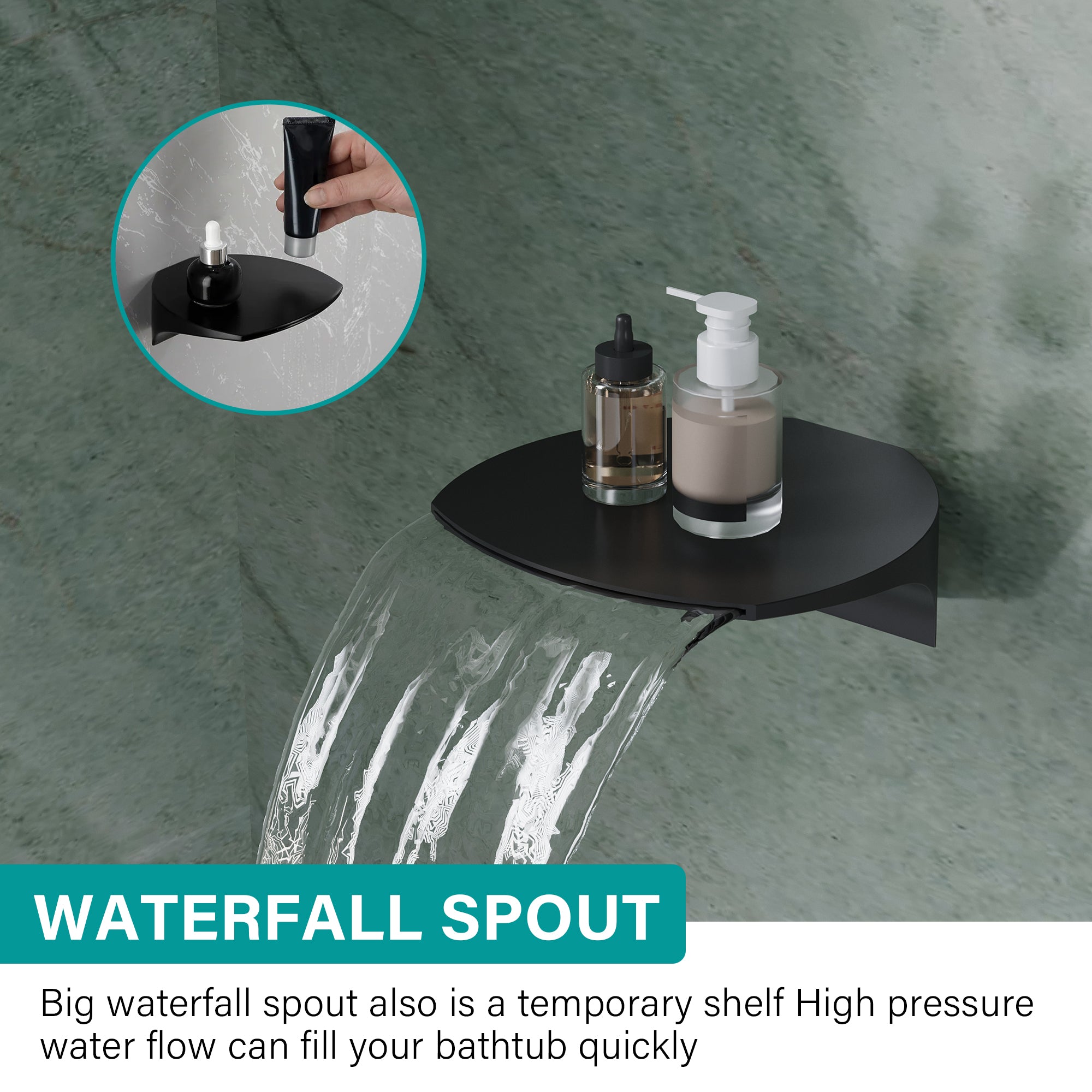 8 inch Wall Mount 6-Spray Patterns Rain Shower Head and 9-Function Handheld Shower Combo with Waterfall Nozzle
