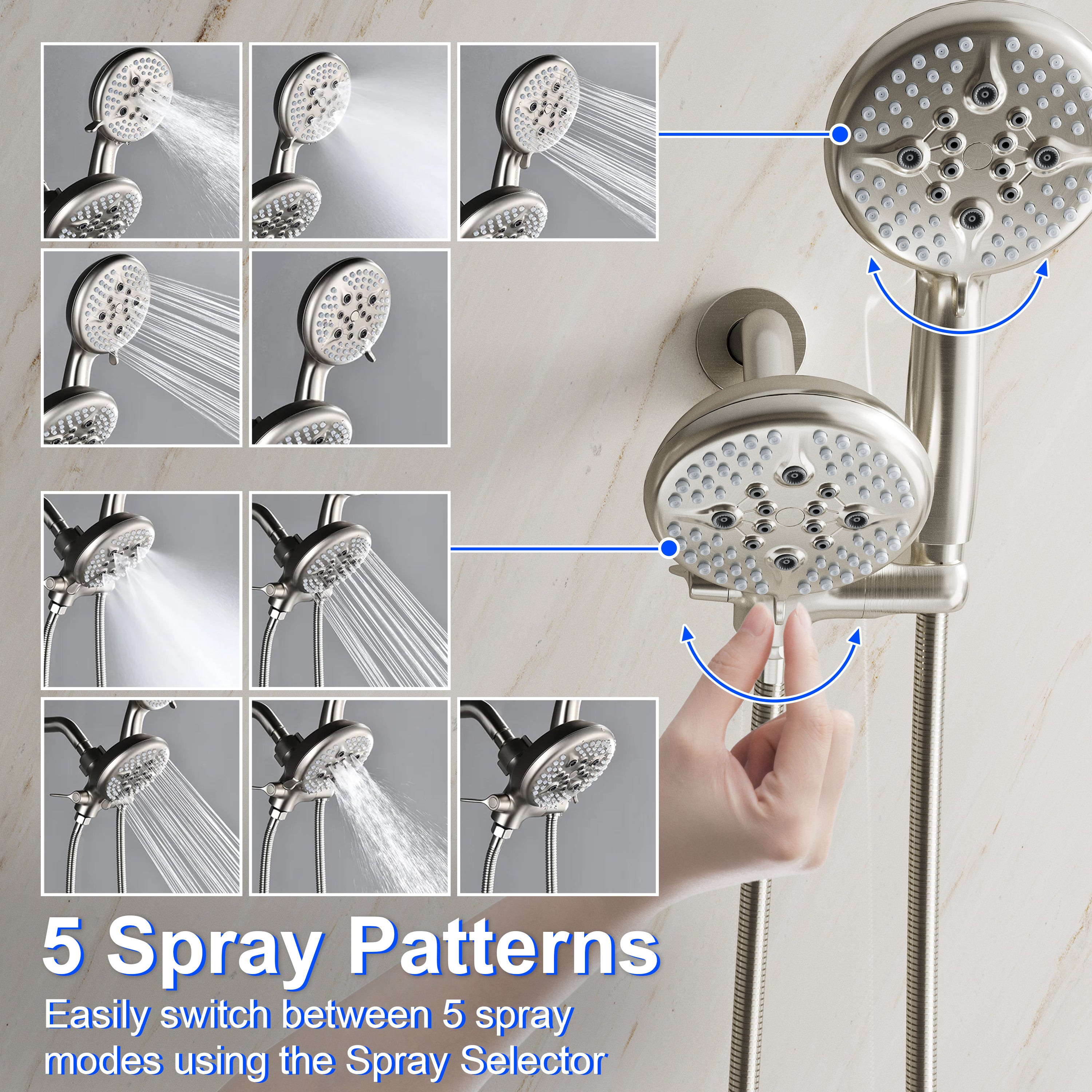 Shower System with 5-Function Handheld & Rainfall Shower Head, High-Flow Tub Spout, cUPC Certified Cartridge, 2.5GPM