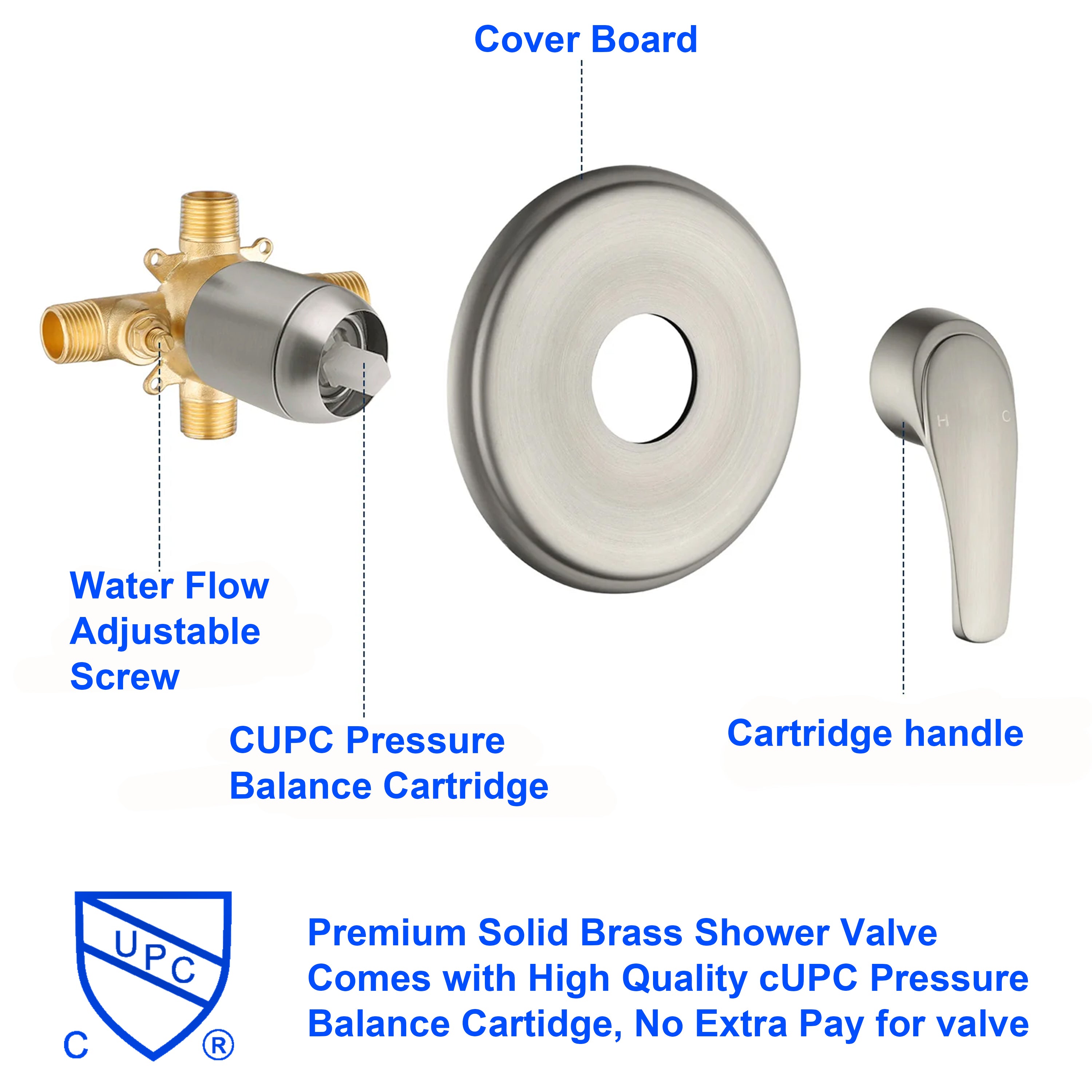 Shower System with 5-Function Handheld & Rainfall Shower Head, High-Flow Tub Spout, cUPC Certified Cartridge, 2.5GPM