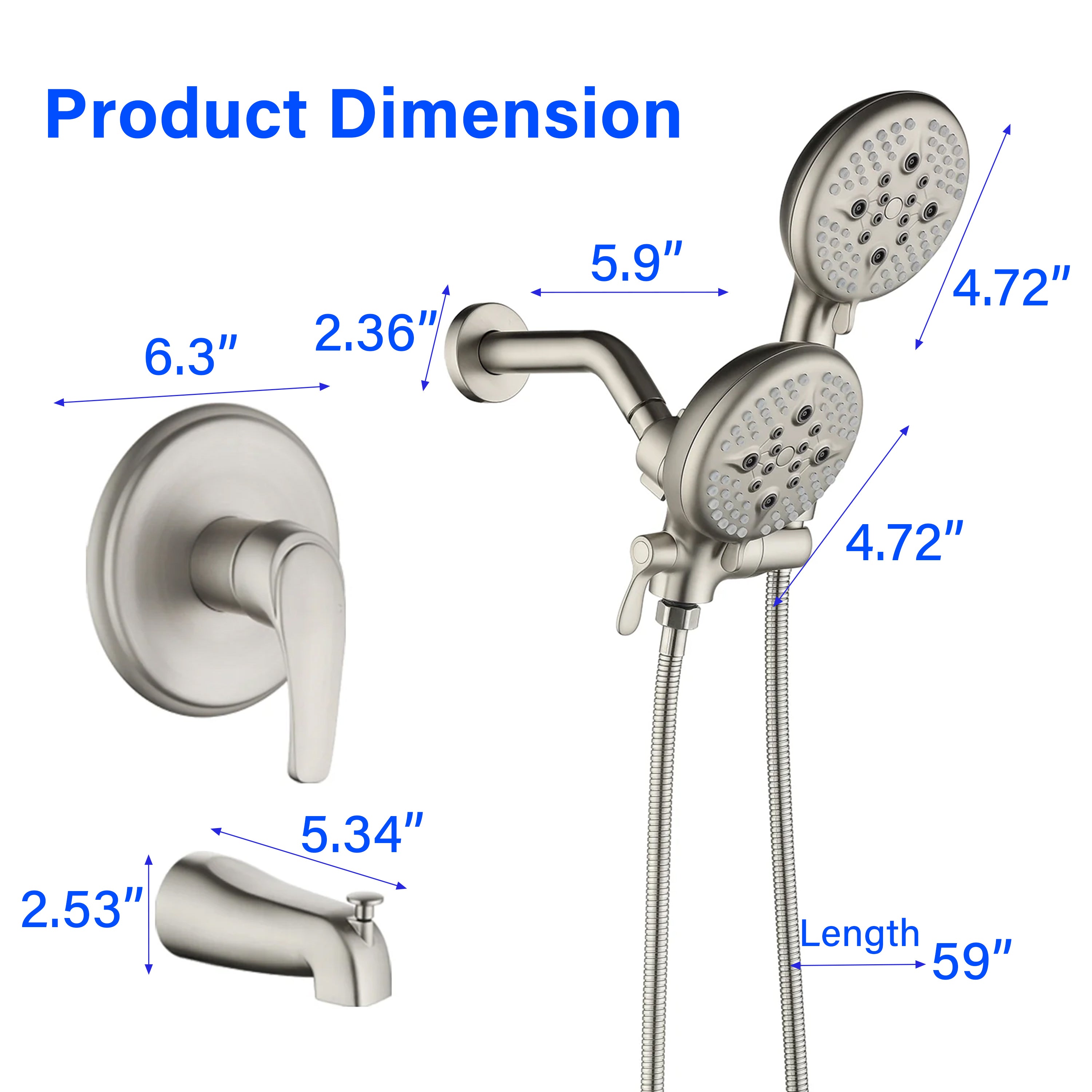 Shower System with 5-Function Handheld & Rainfall Shower Head, High-Flow Tub Spout, cUPC Certified Cartridge, 2.5GPM