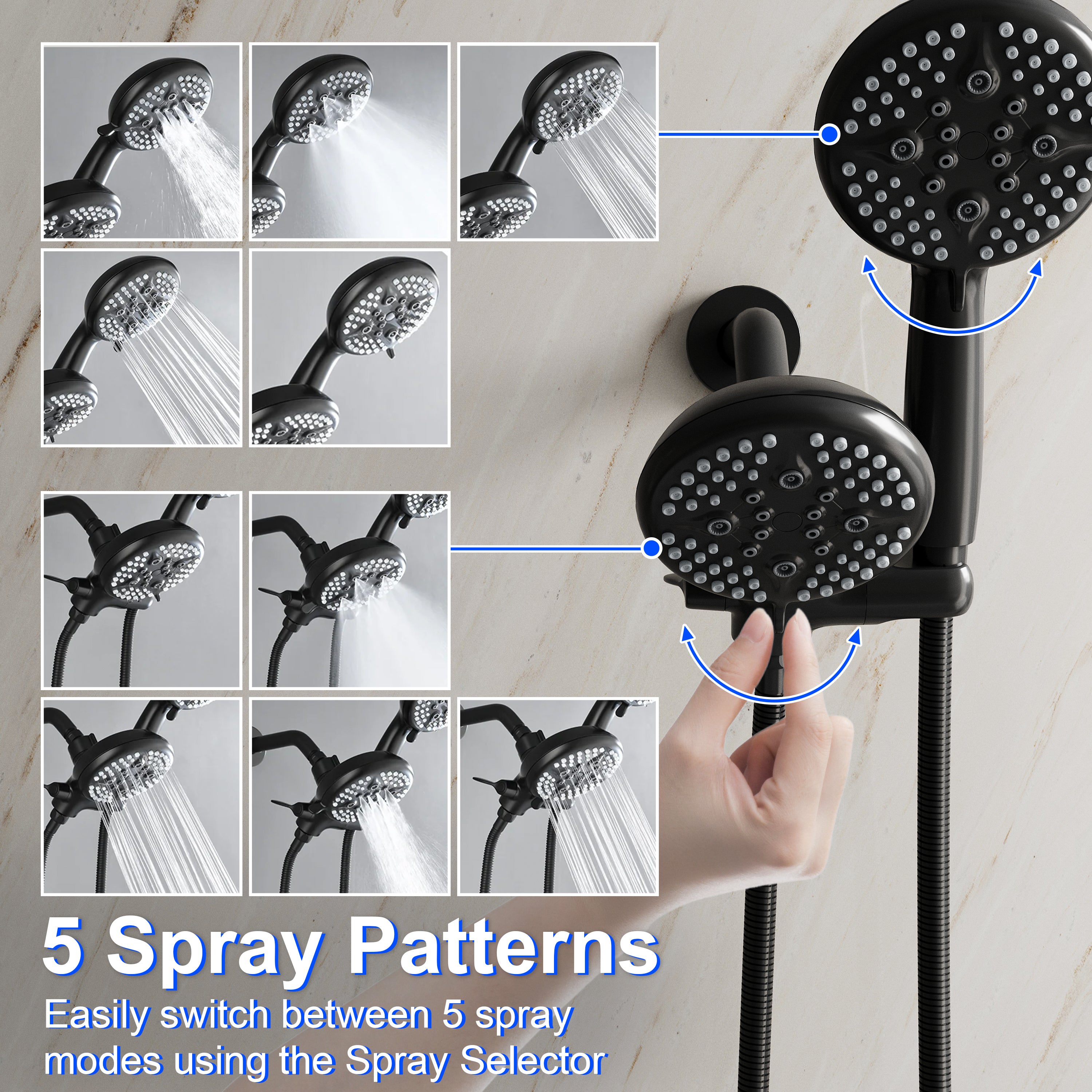 Shower System with 5-Function Handheld & Rainfall Shower Head, High-Flow Tub Spout, cUPC Certified Cartridge, 2.5GPM