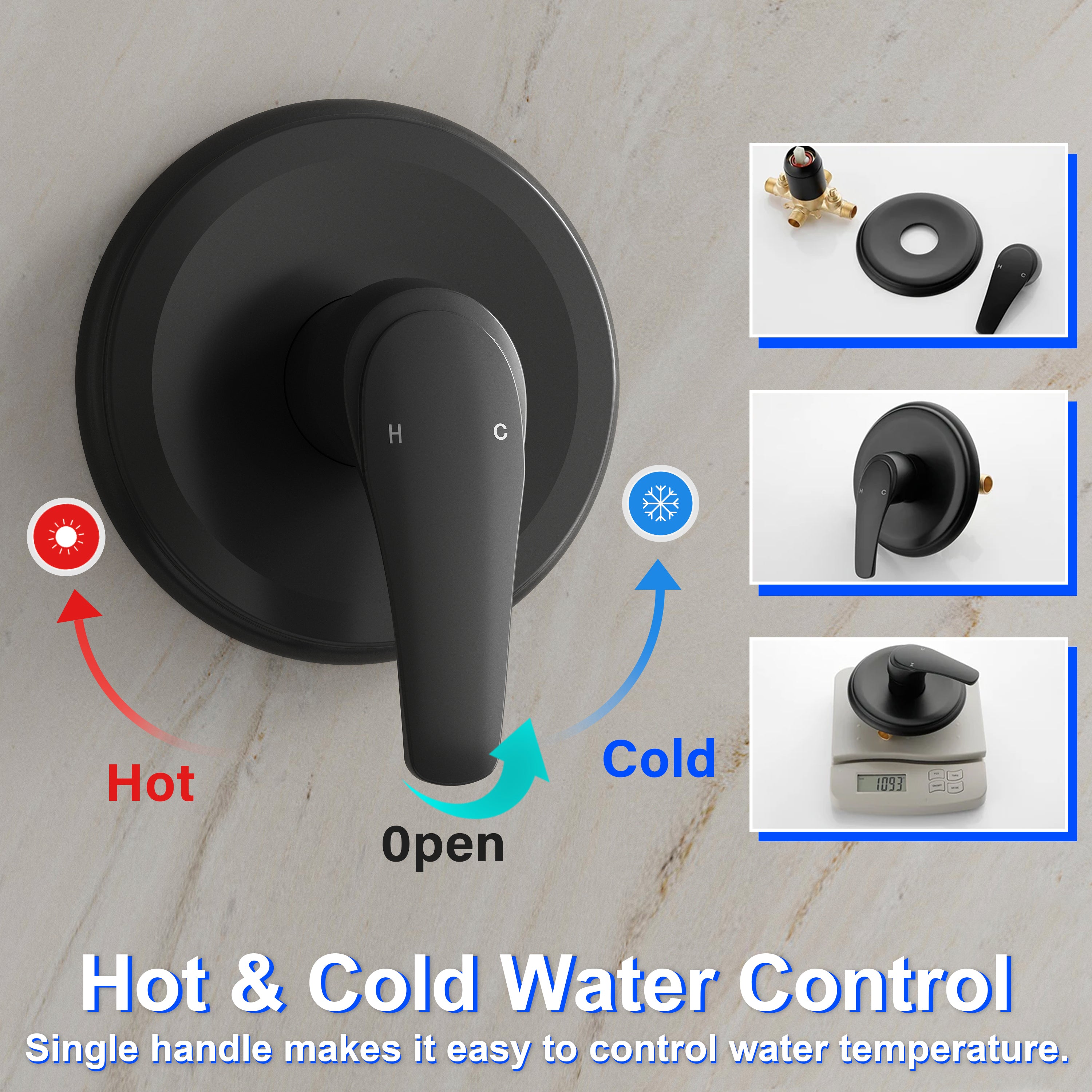 Shower System with 5-Function Handheld & Rainfall Shower Head, High-Flow Tub Spout, cUPC Certified Cartridge, 2.5GPM