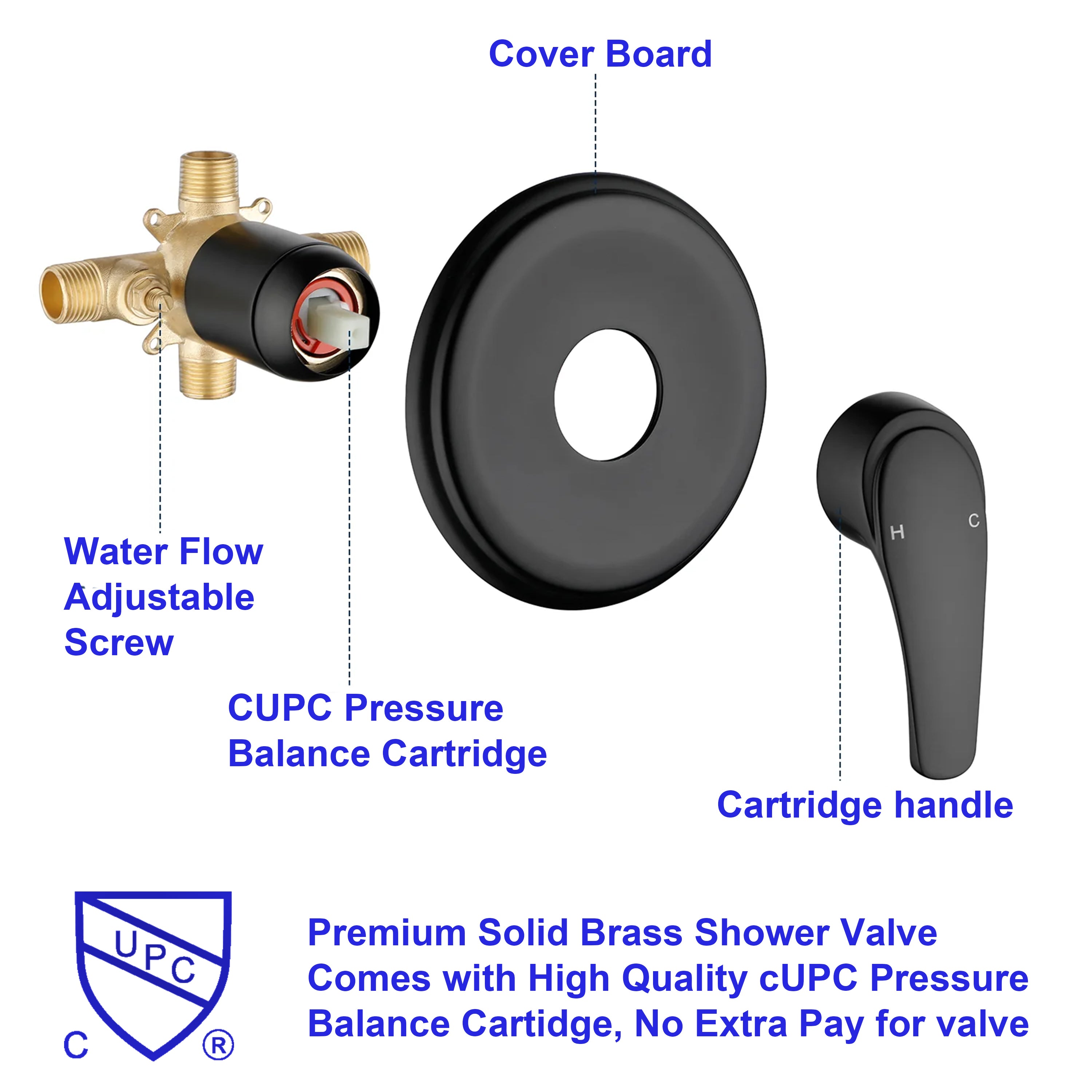Shower System with 5-Function Handheld & Rainfall Shower Head, High-Flow Tub Spout, cUPC Certified Cartridge, 2.5GPM