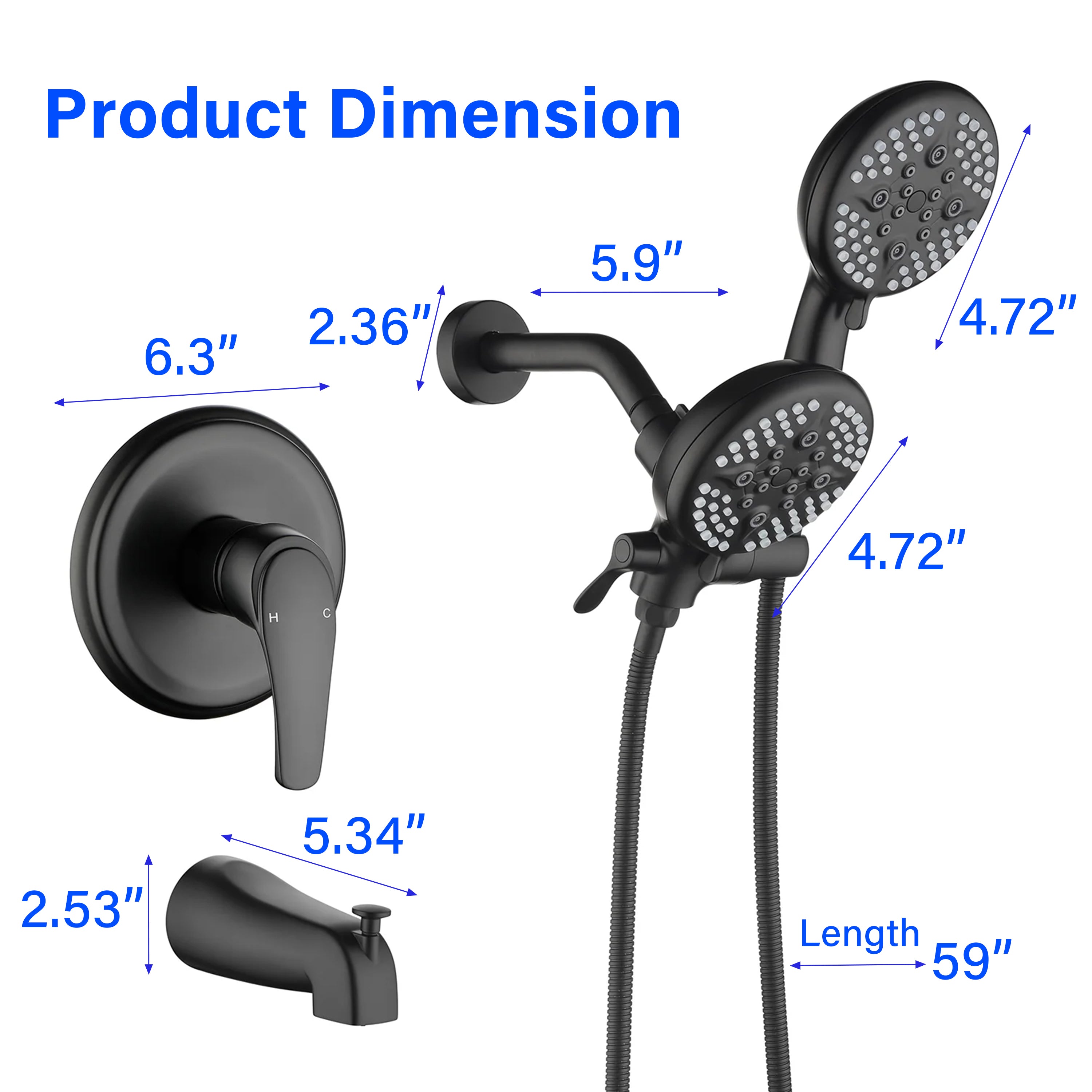 Shower System with 5-Function Handheld & Rainfall Shower Head, High-Flow Tub Spout, cUPC Certified Cartridge, 2.5GPM