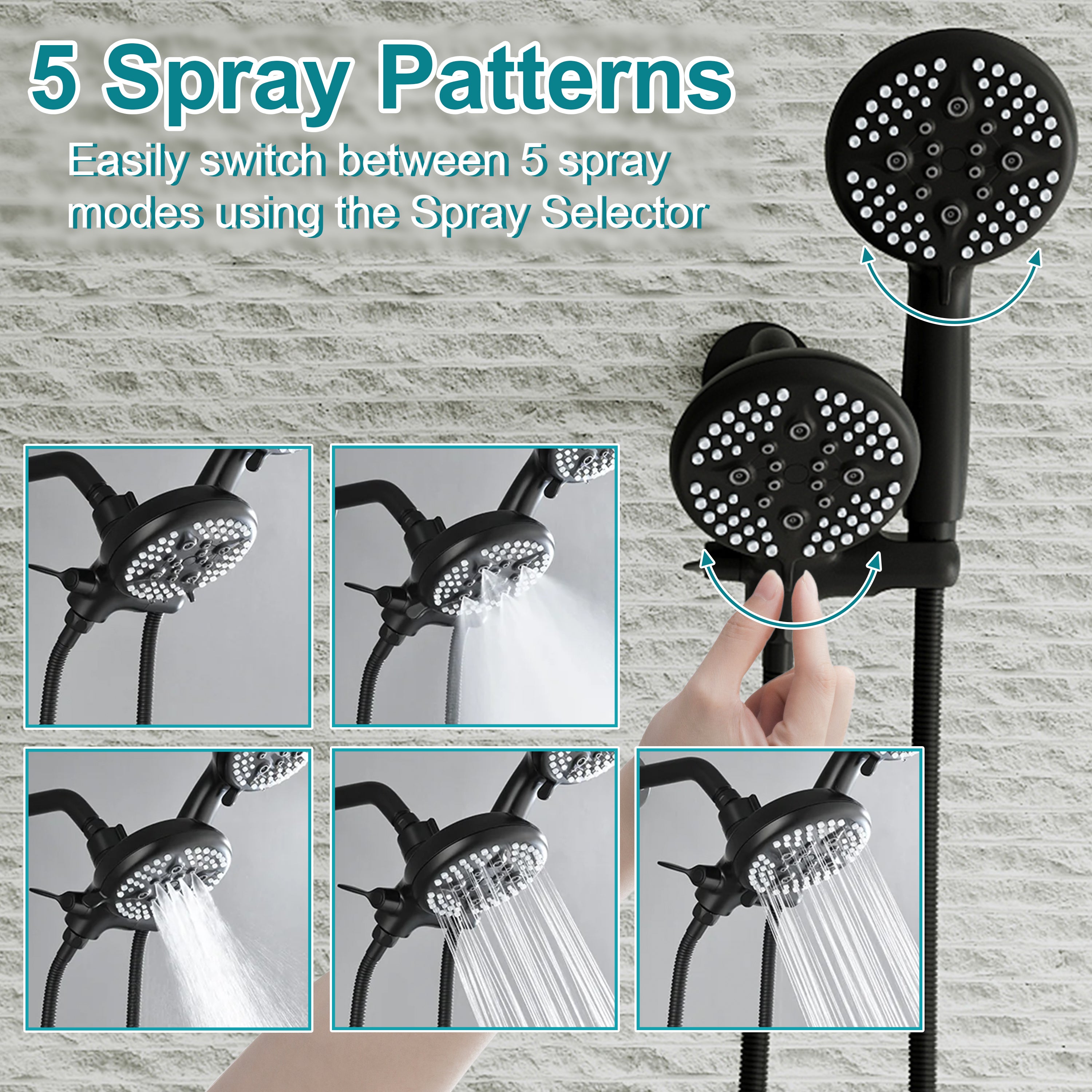 Three-Handle Shower System With Diverter Handle And 5-Spray Function Heads
