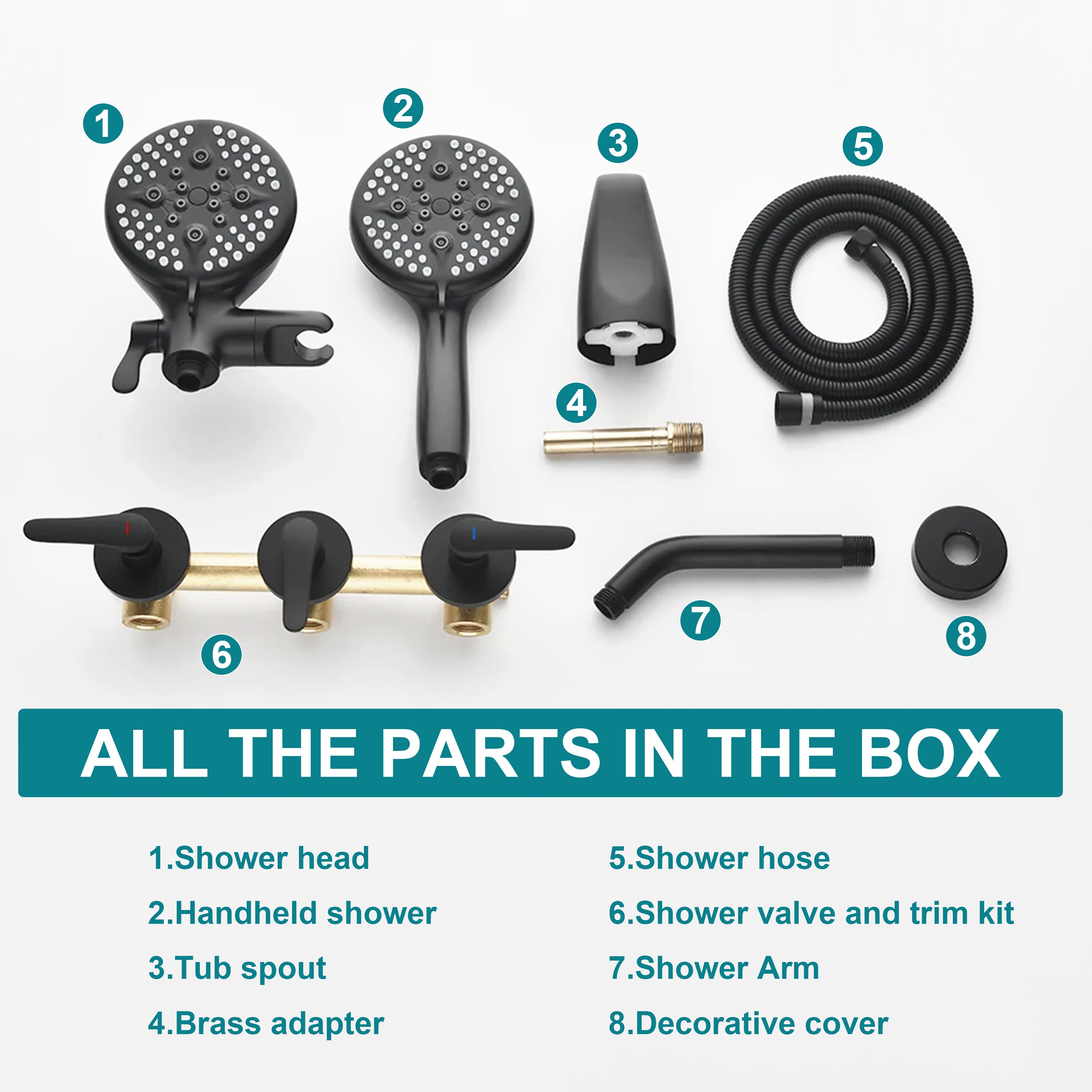 Three-Handle Shower System With Diverter Handle And 5-Spray Function Heads