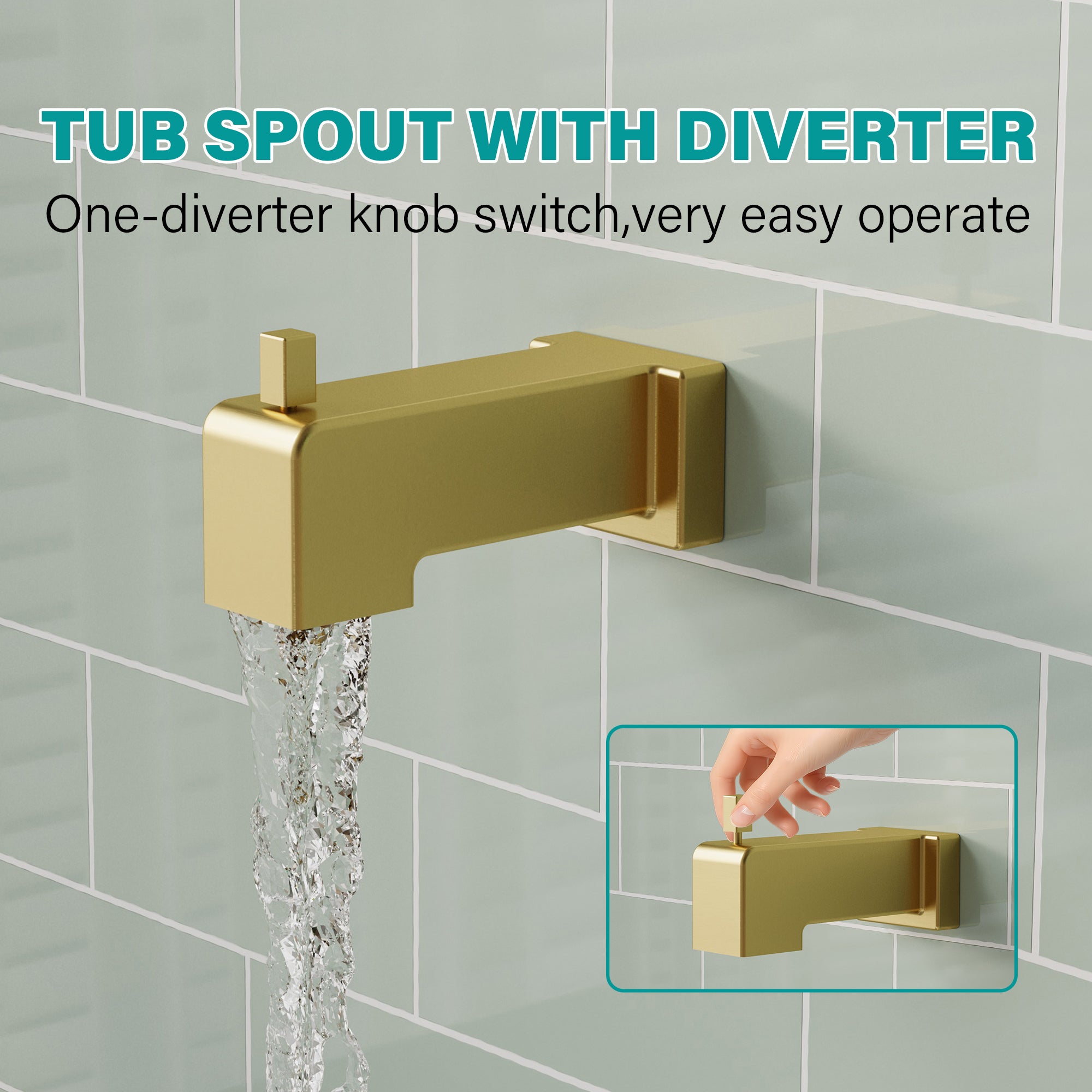 6-in Wall Mount Square Shower Faucet Set with Tub Spout Faucet Wall Mount Shower Head