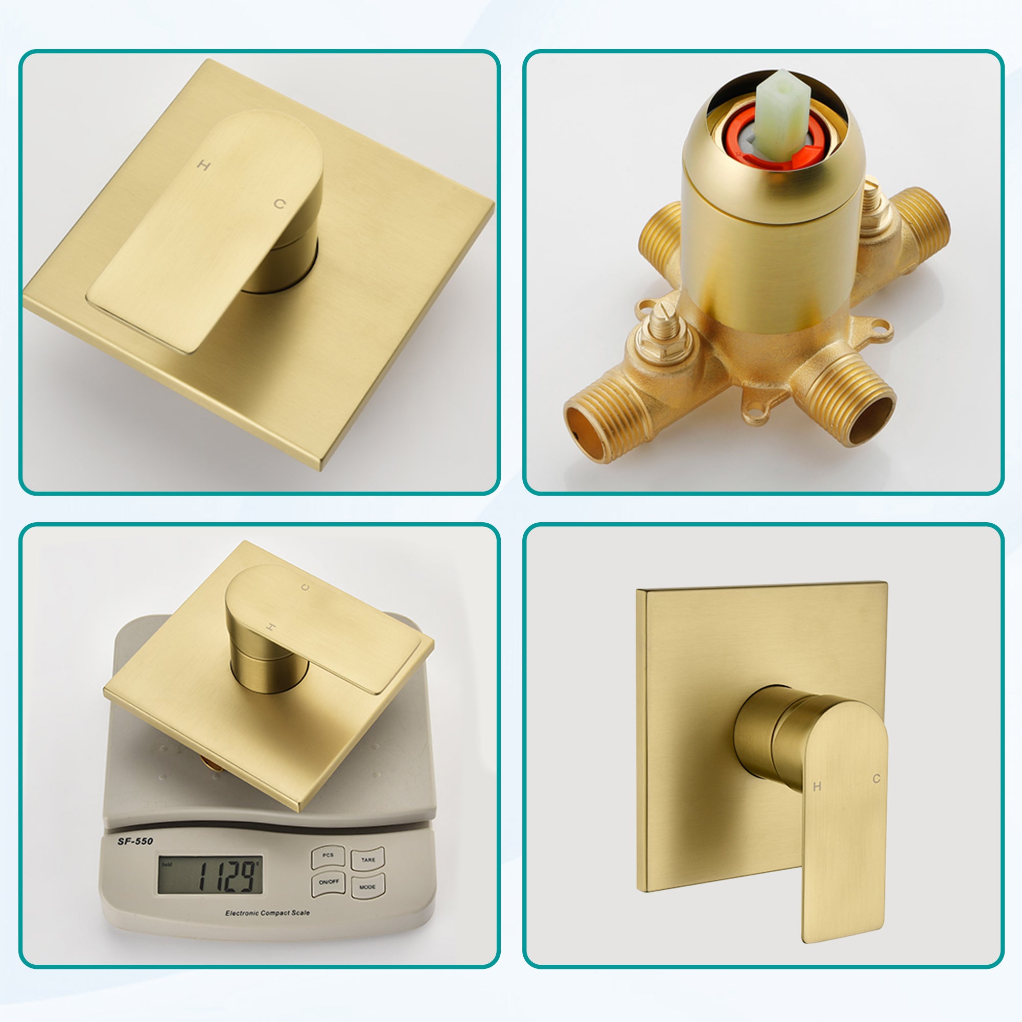 6-in Wall Mount Square Shower Faucet Set with Tub Spout Faucet Wall Mount Shower Head