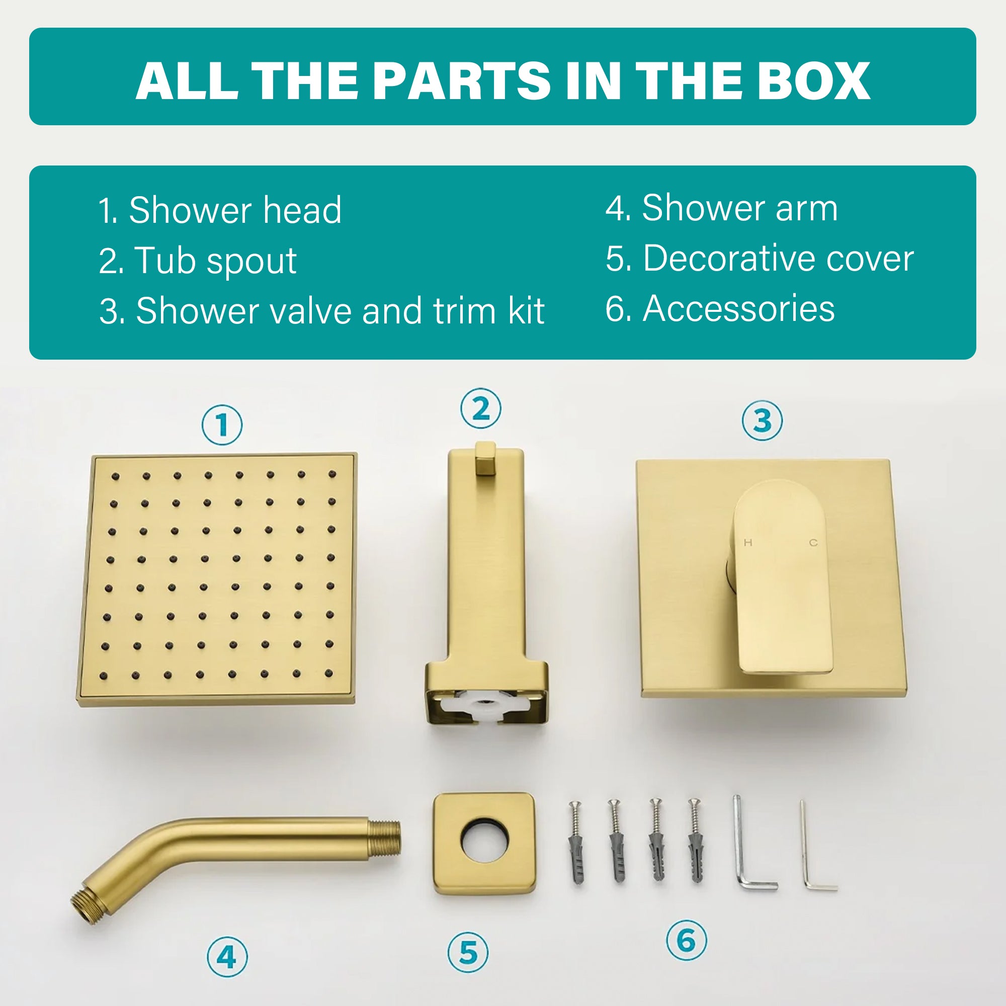 6-in Wall Mount Square Shower Faucet Set with Tub Spout Faucet Wall Mount Shower Head