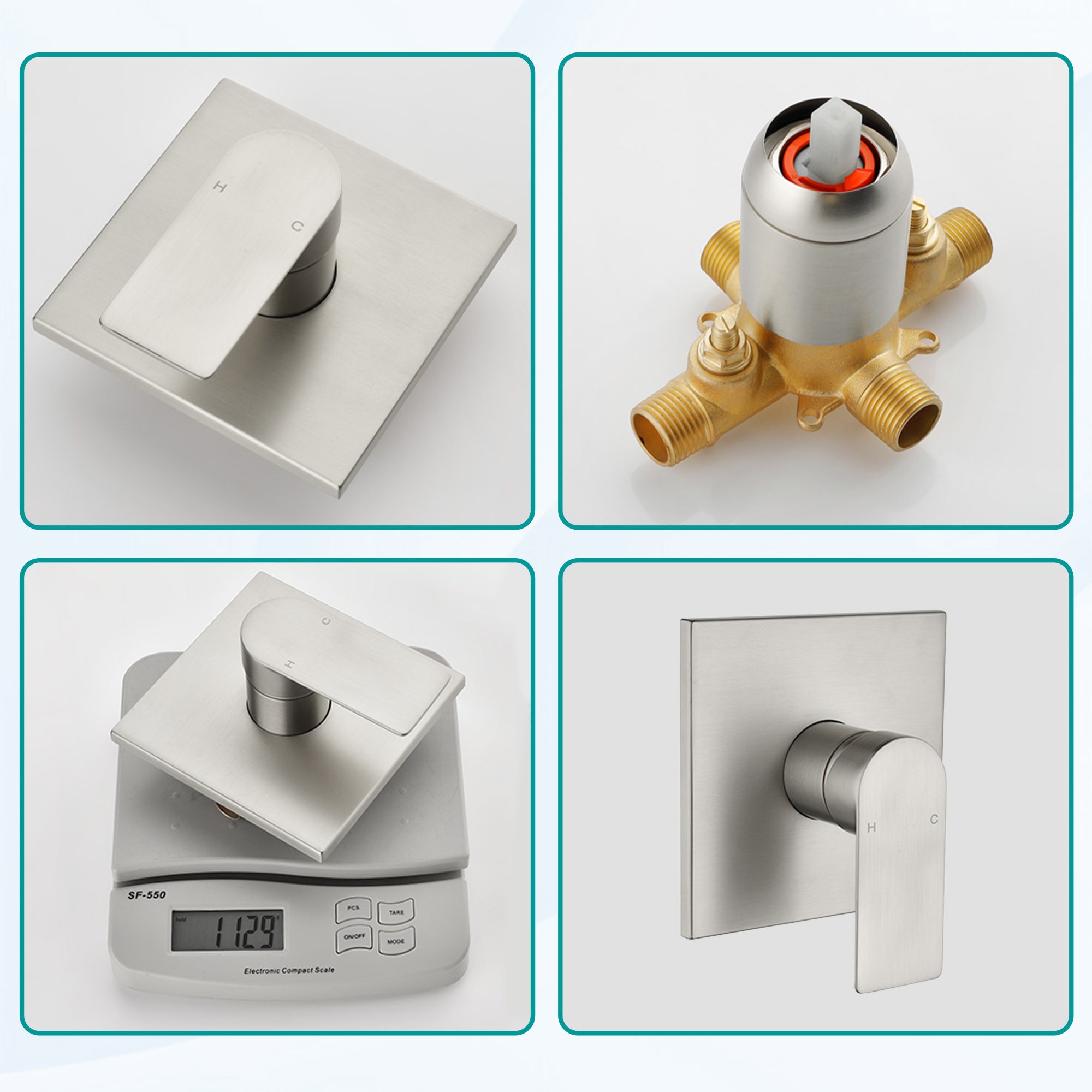 6-in Wall Mount Square Shower Faucet Set with Tub Spout Faucet Wall Mount Shower Head