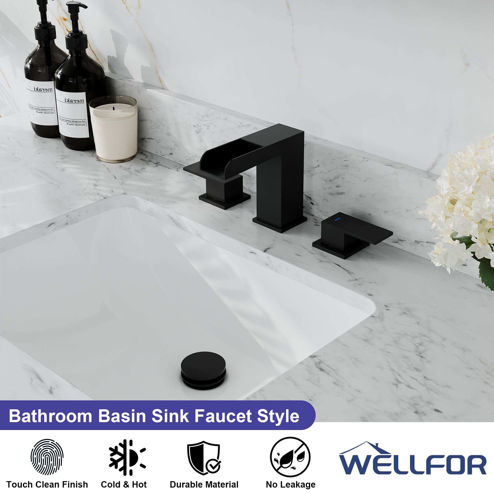 Double Handle Bathroom Sink Faucet with ABS Drain, Hot & Cold Water Control, 1.2 GPM