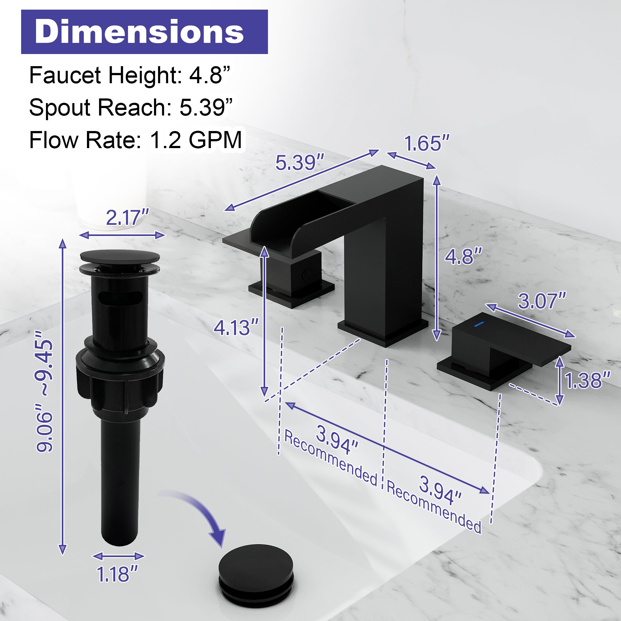 Double Handle Bathroom Sink Faucet with ABS Drain, Hot & Cold Water Control, 1.2 GPM