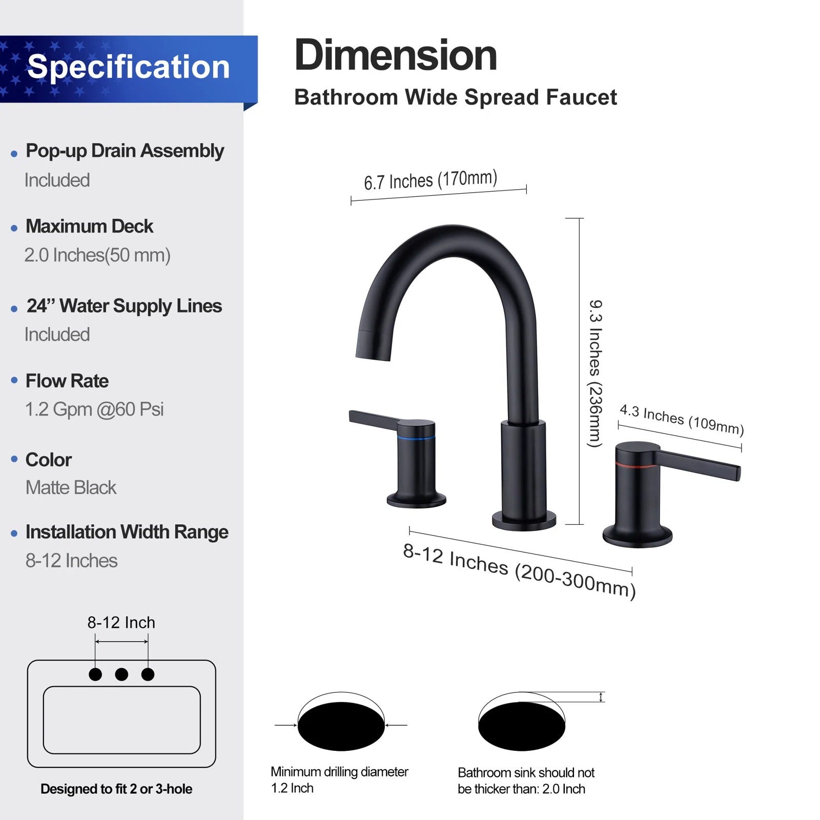 8 in. Widespread Double Handle Bathroom Faucet with Drain Assembly