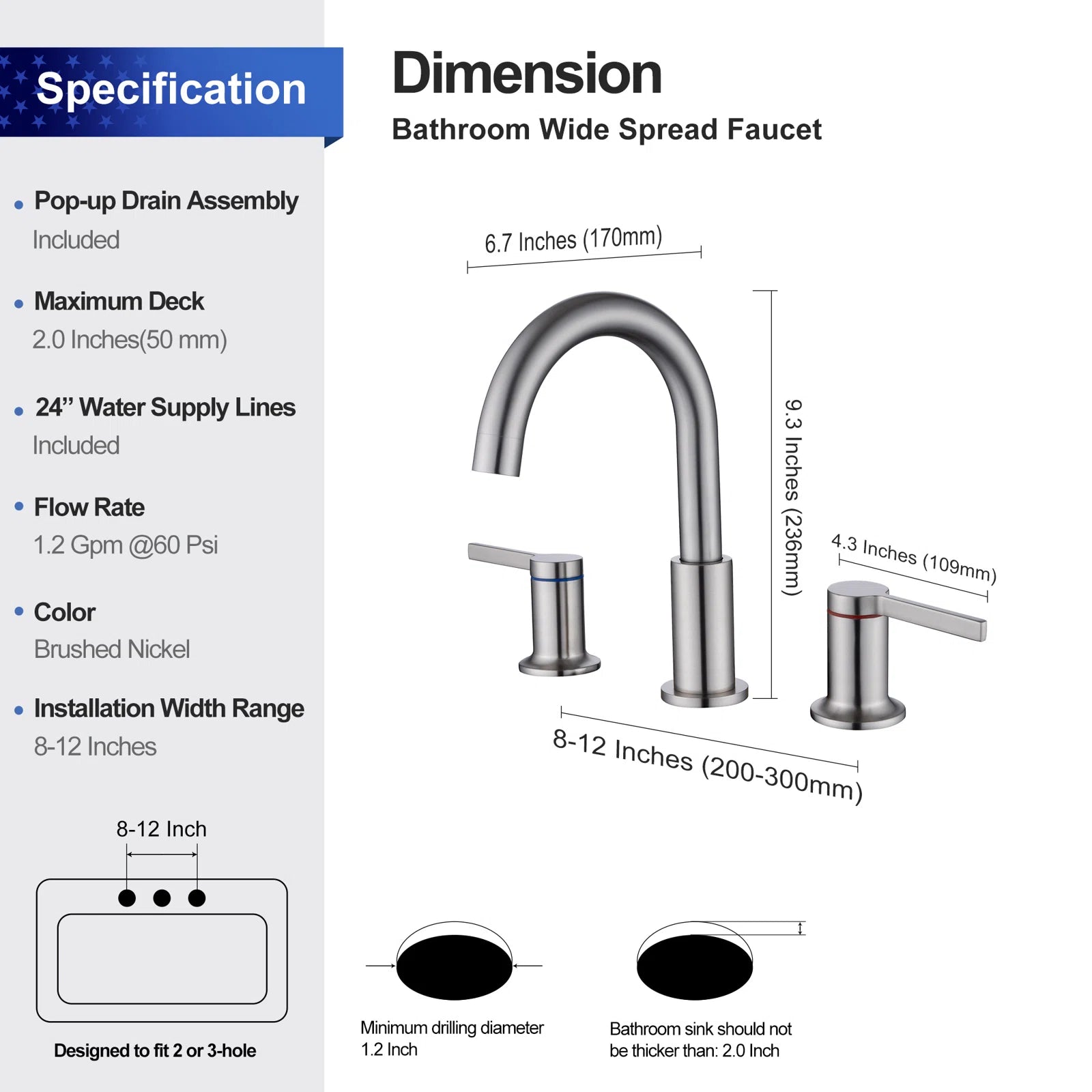 8 in. Widespread Double Handle Bathroom Faucet with Drain Assembly