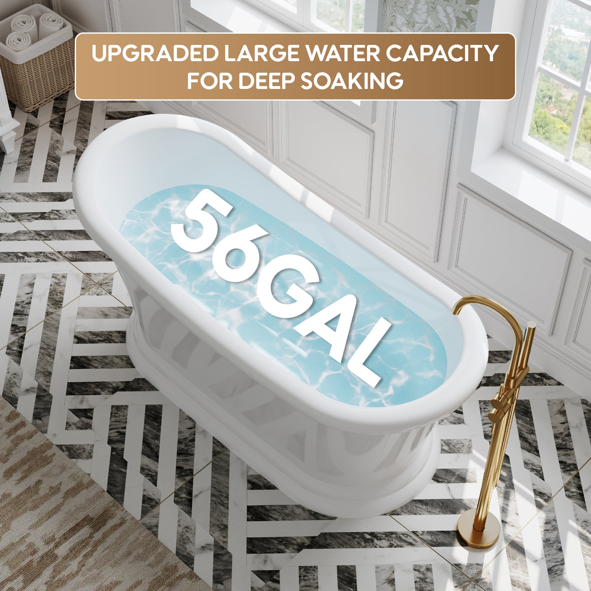 67" Acrylic Modern Freestanding Soaking Bathtub, Overflow and Drain Included