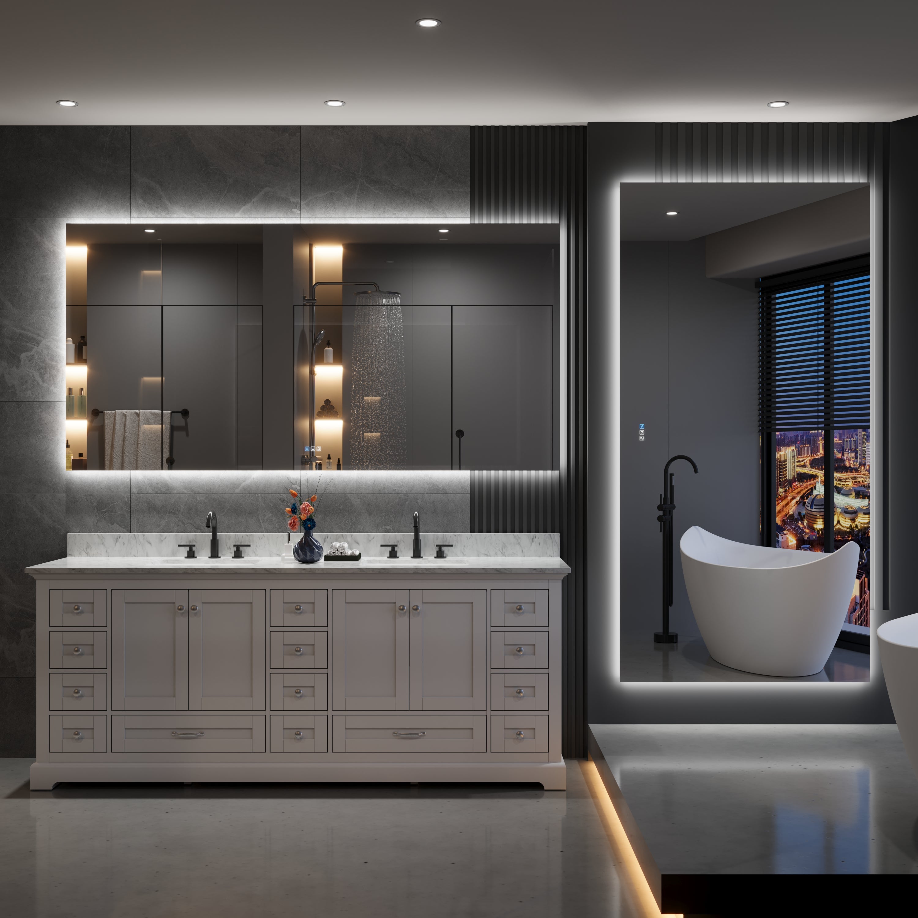 84 in. W x 42 in. H Rectangular Frameless Anti-Fog LED Light Dimmable Bathroom Vanity Mirror in Aluminum