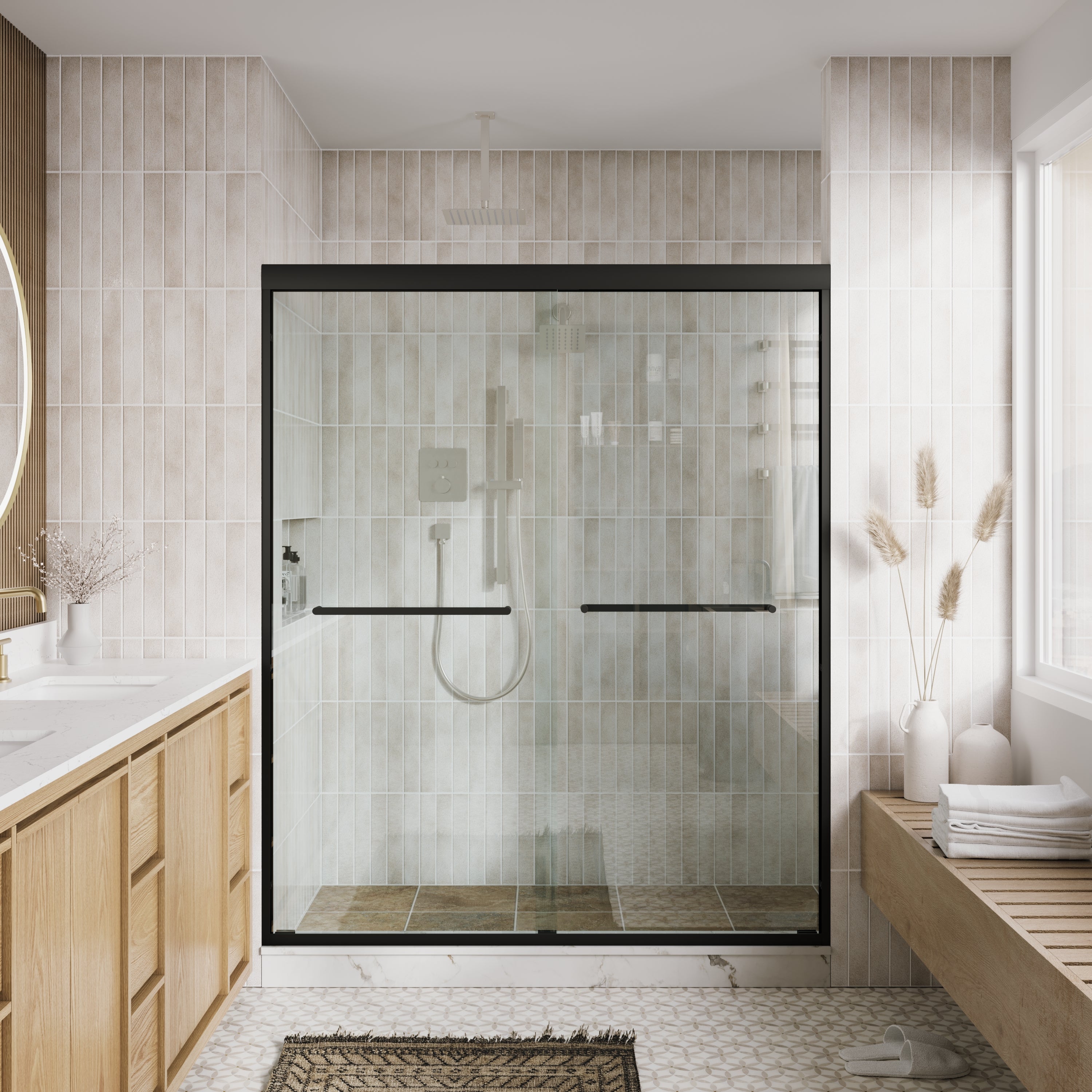 56–60 in. W x 72 in. H Framed Double Sliding Walk-In Shower Door with 6mm Tempered Safety Glass