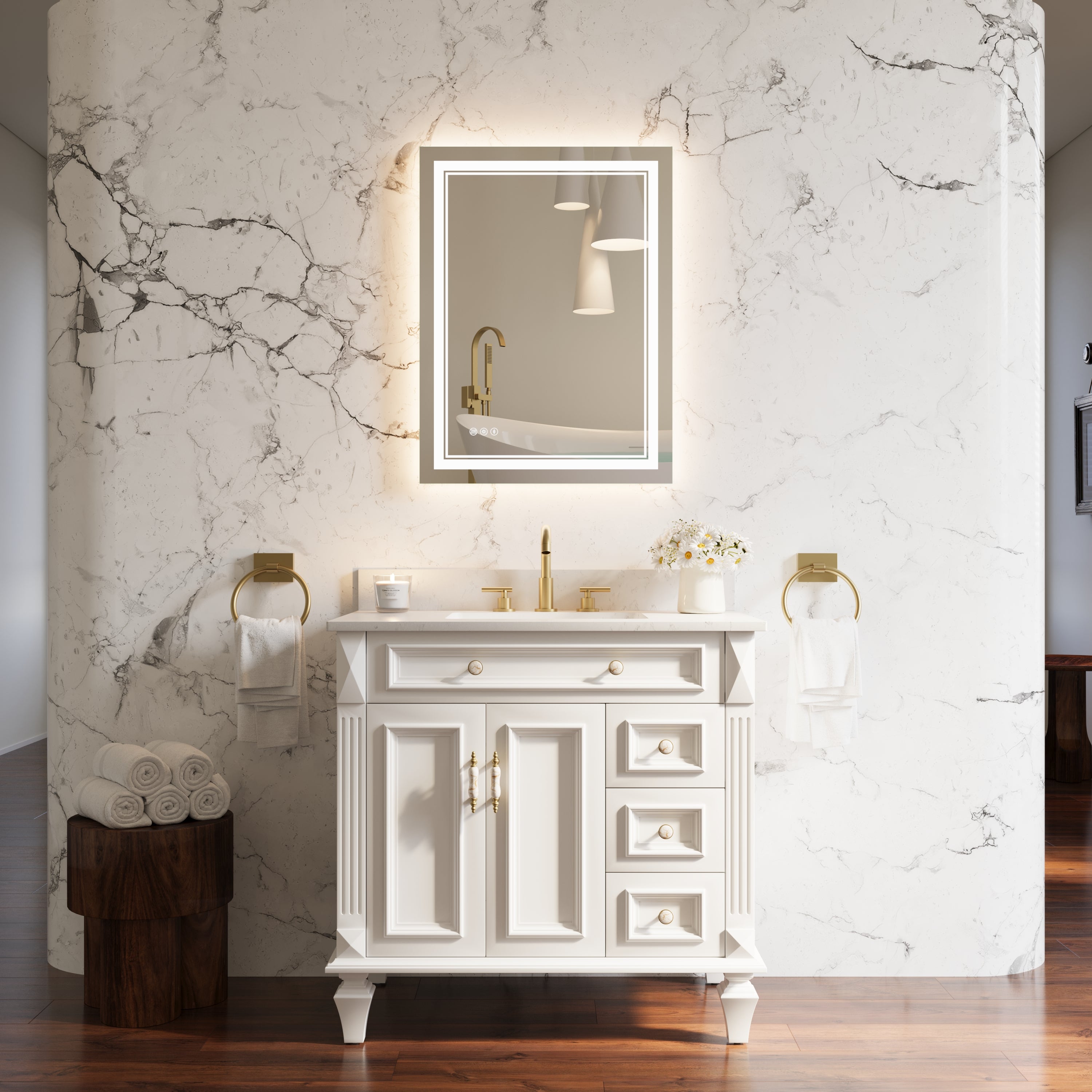 24 in. W x 32 in. H Frameless Bathroom Mirror with Lights, Frontlit & Backlit Vanity Mirror with Anti-Fog