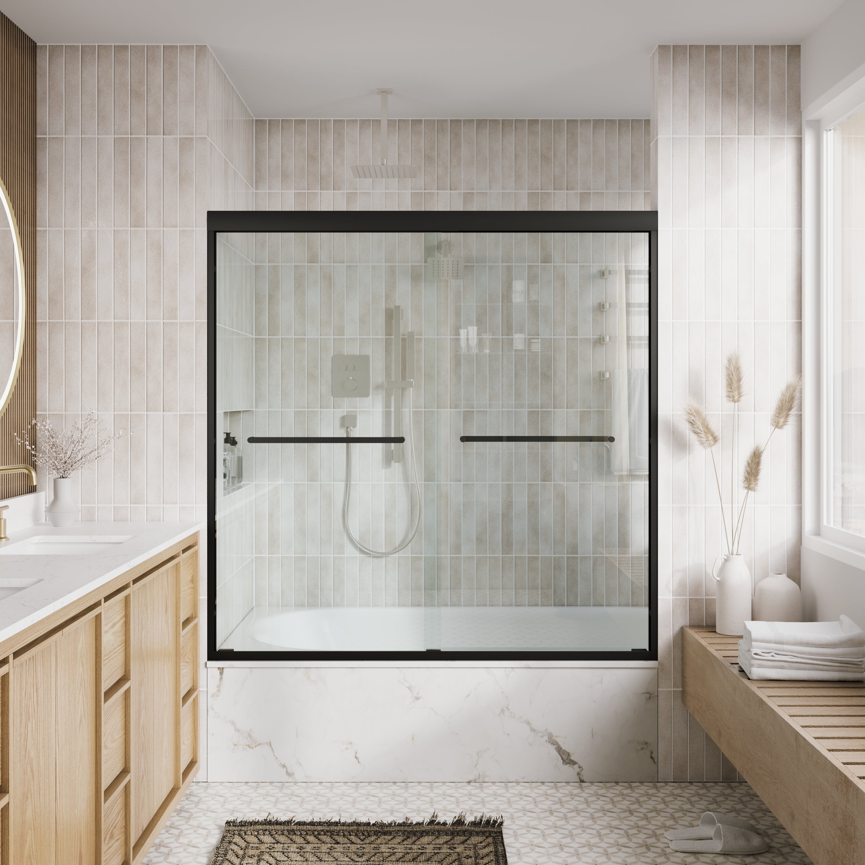 56–60 in. W x 60 in. H Framed Double Sliding Walk-In Shower Door with 6mm Tempered Safety Glass