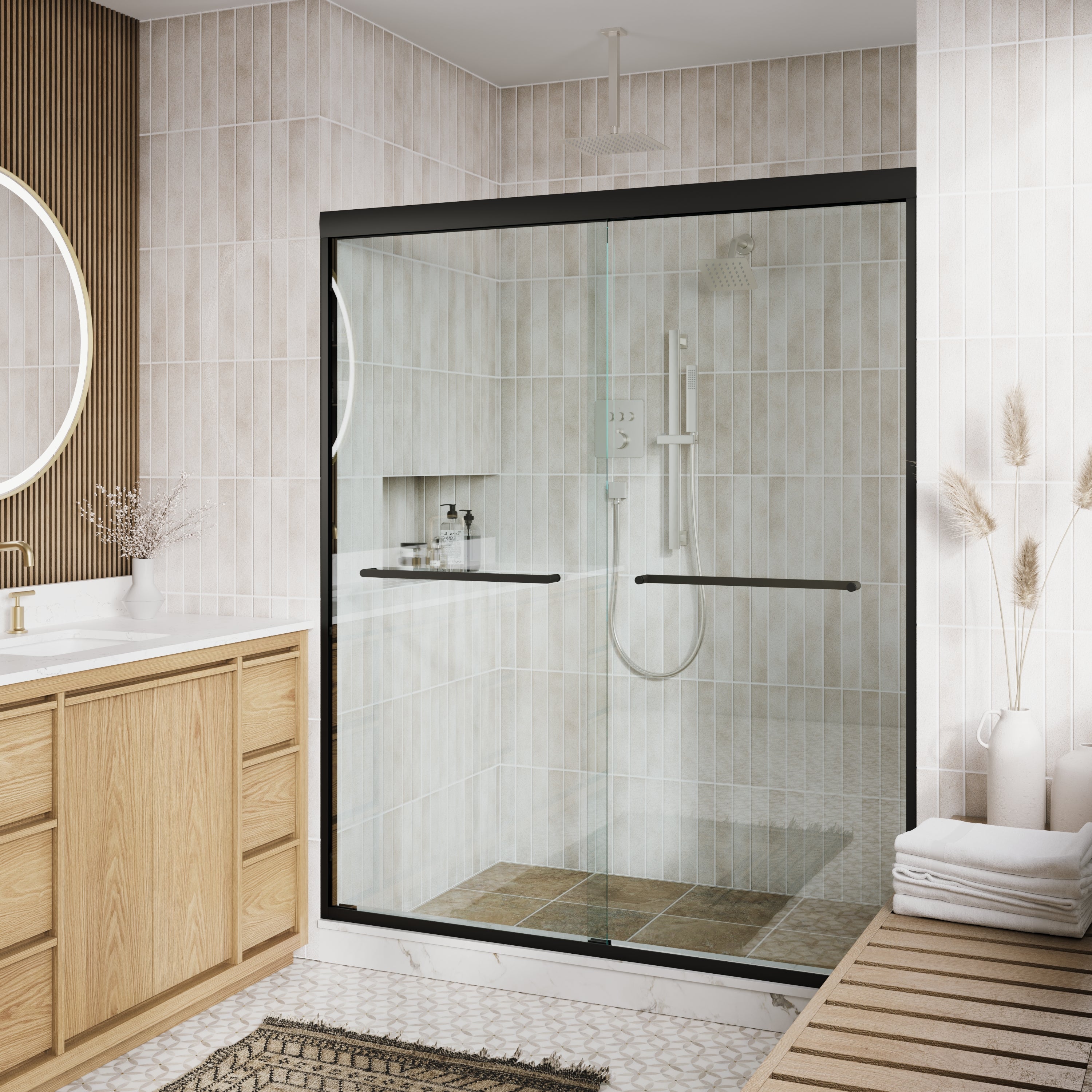 56–60 in. W x 72 in. H Framed Double Sliding Walk-In Shower Door with 6mm Tempered Safety Glass