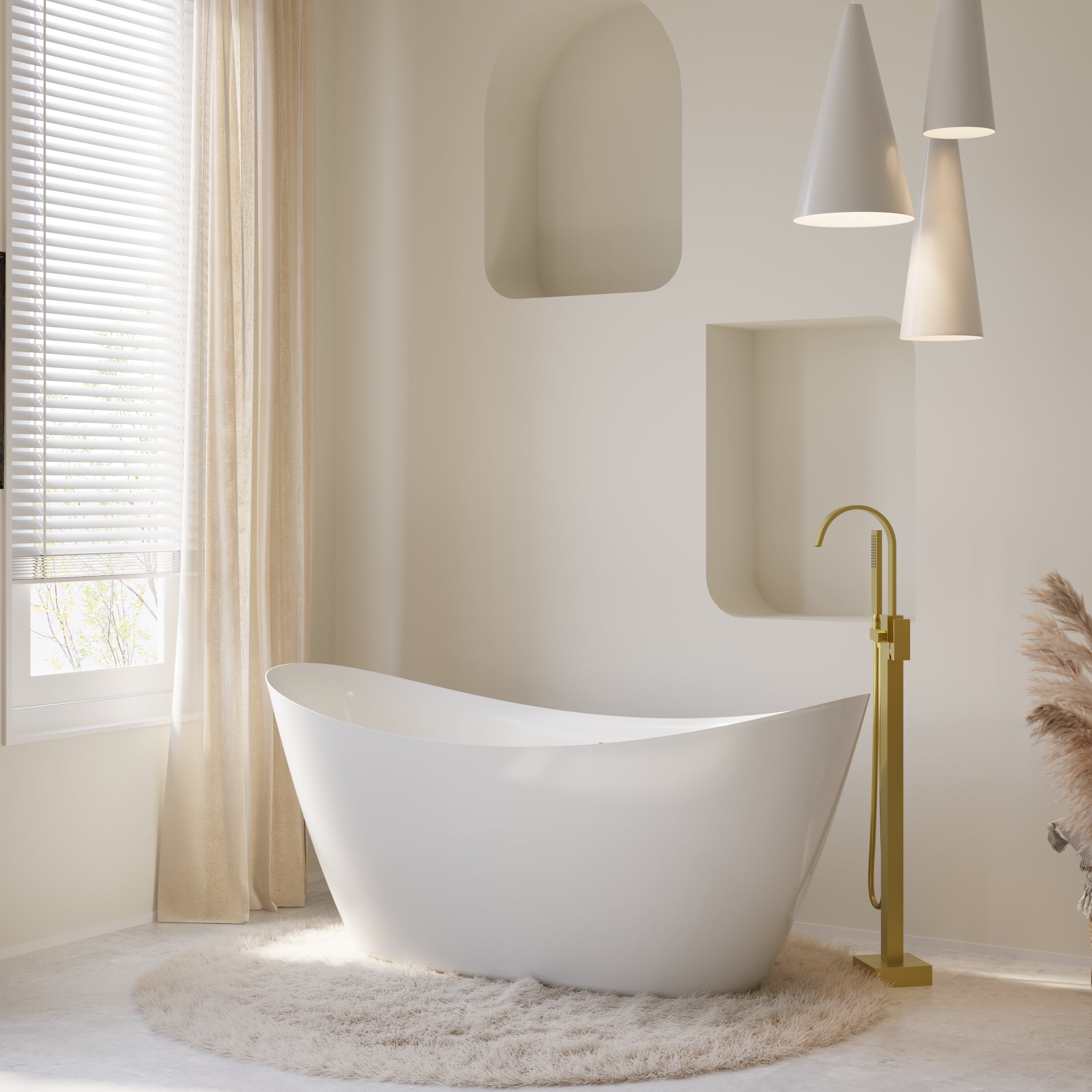 66" Acrylic Freestanding Soaking Bathtub Contemporary Soaking White Tub with Overflow and Drain